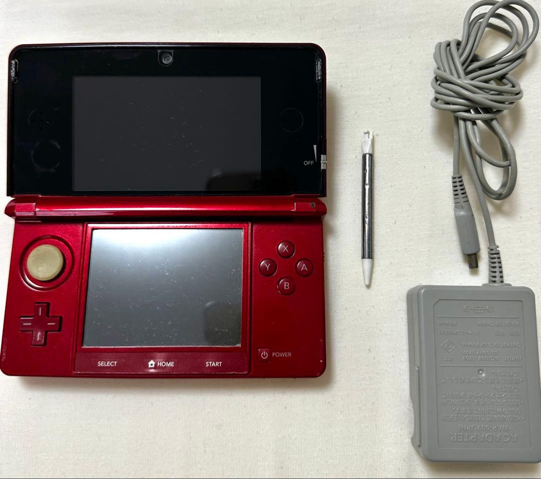Nintendo 3DS Flare Red Console CTR-001 Japan Tested Working Charger 024