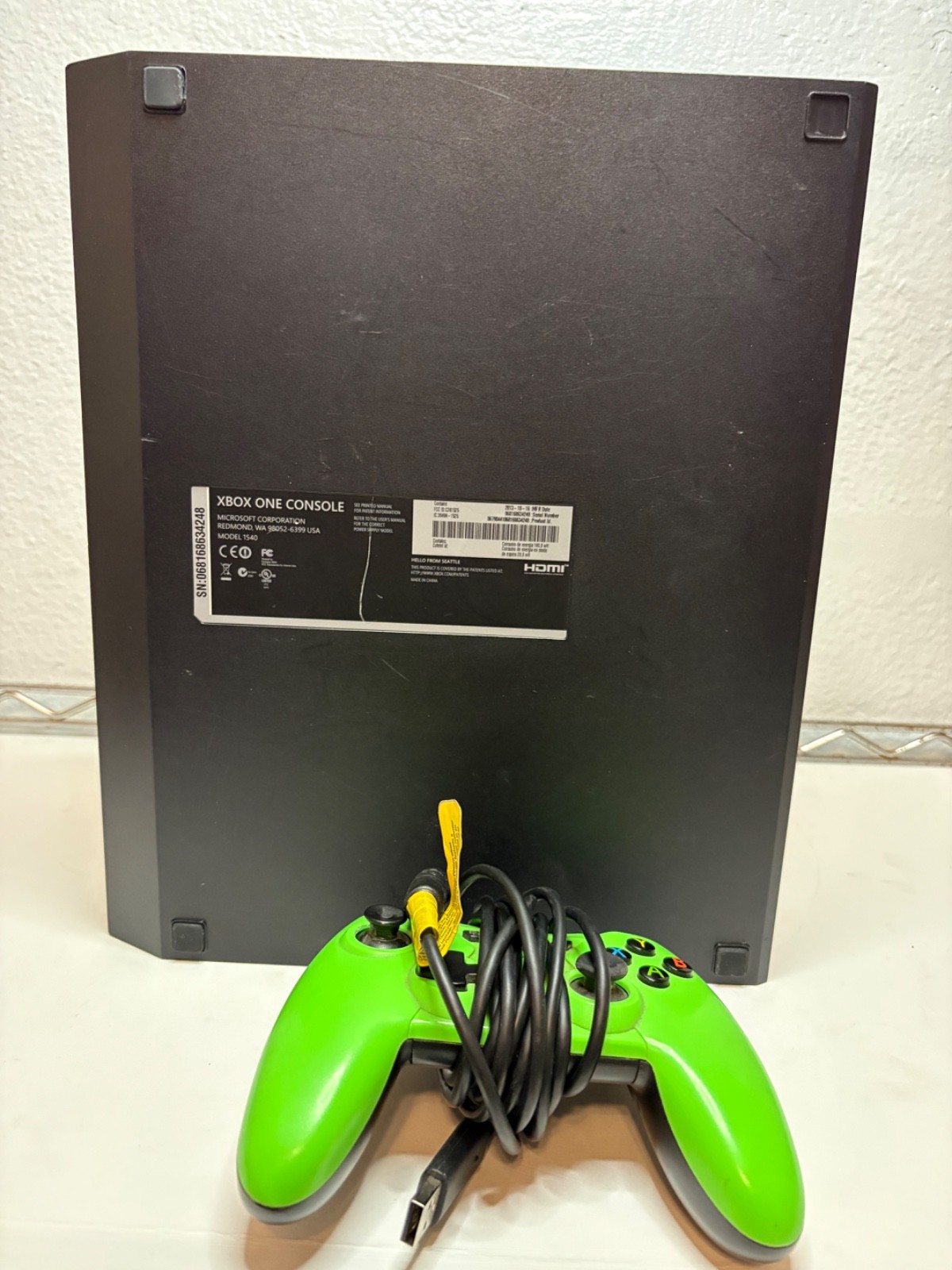 Xbox One 500GB Console Model 1540 Black & Wired Green Controller – Tested AS IS