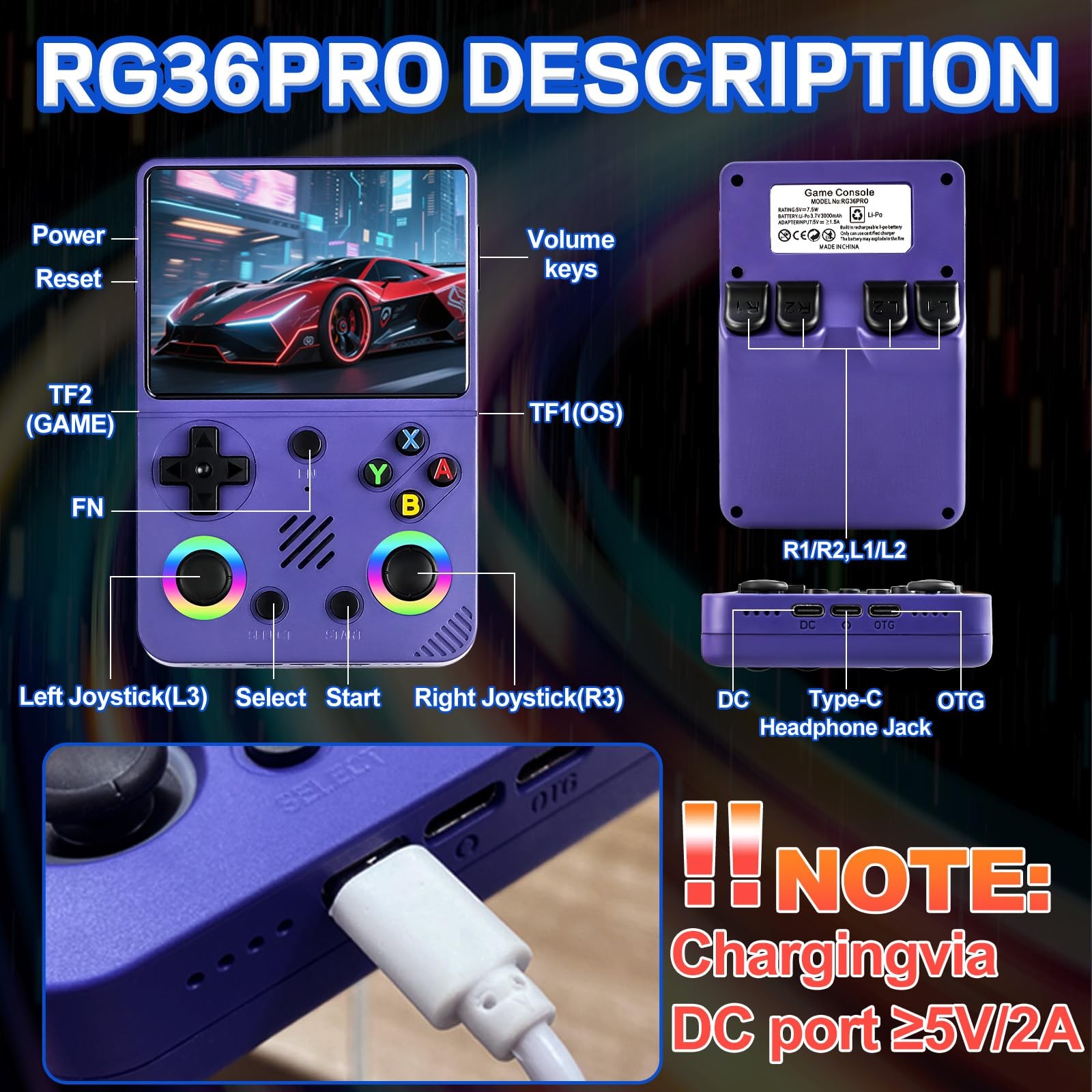 Colourbing RG36PRO Retro Video Game Console – Open Source System,3.5″IPS