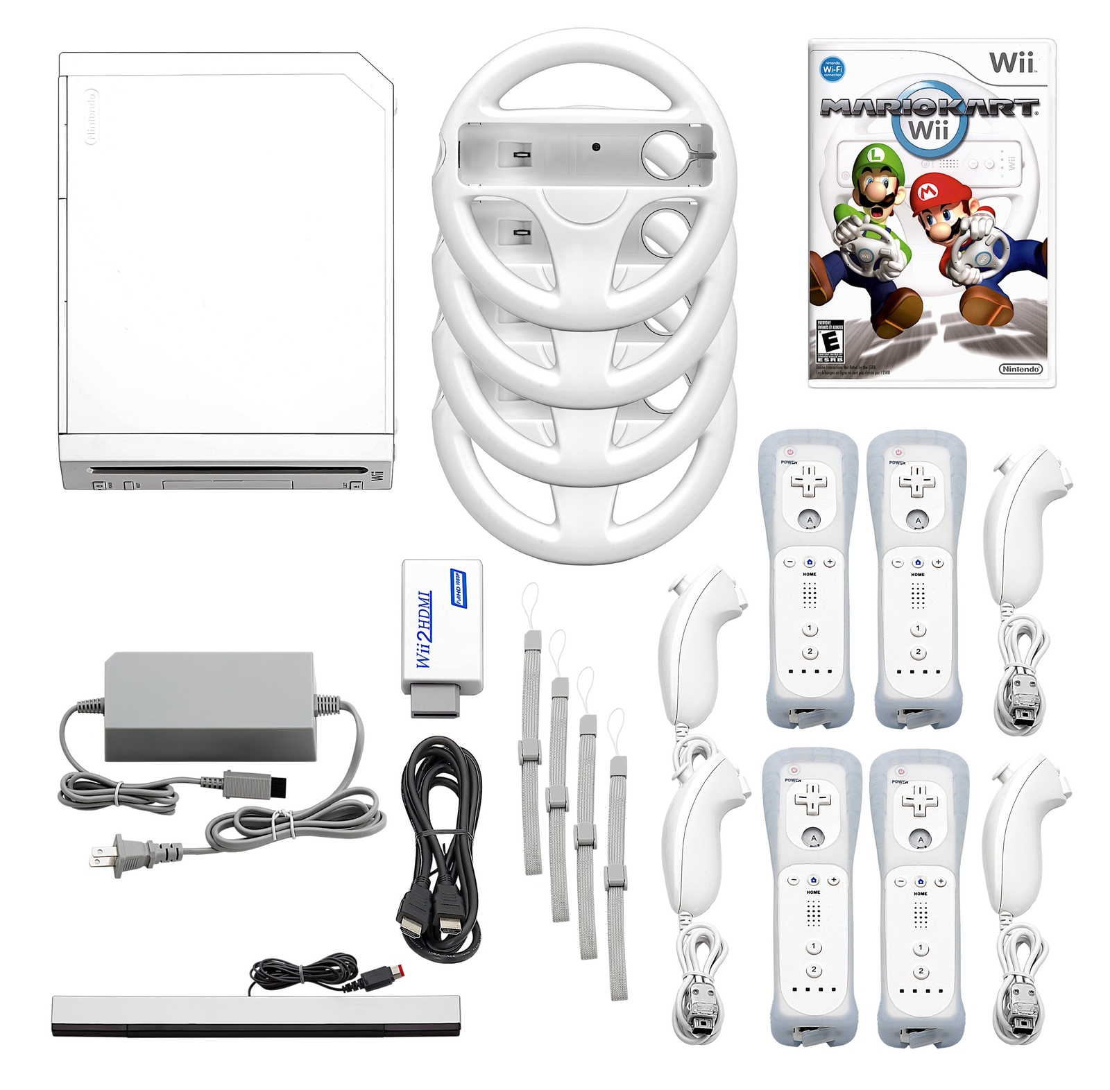 Nintendo Wii Console + HDMI + Mario Kart+ Pick 1-4 Voomwa Remotes, Wheels + USA