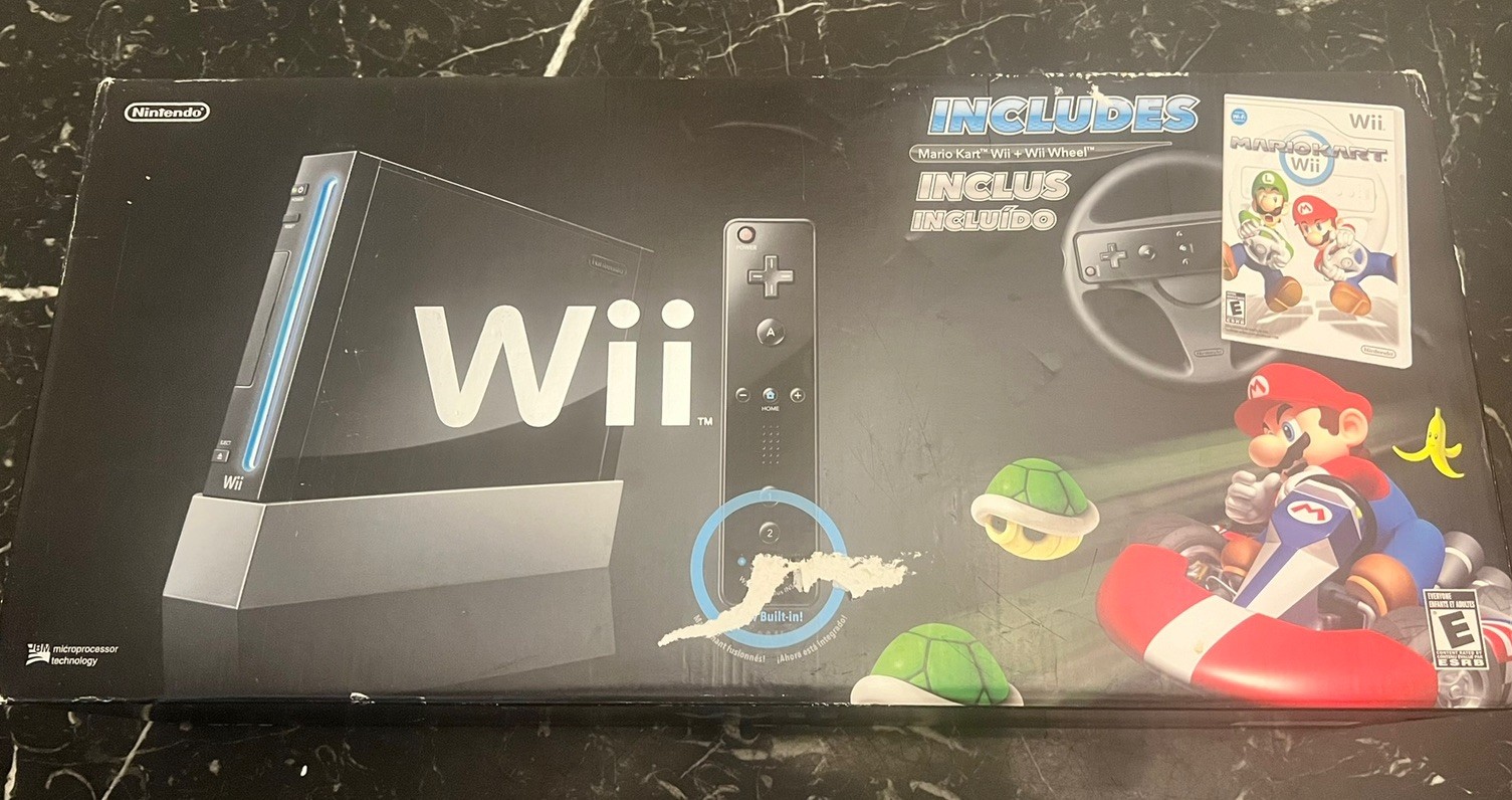 Nintendo Wii Mario Kart Racing Bundle Black Console Tested with wheel! Rare 🔥