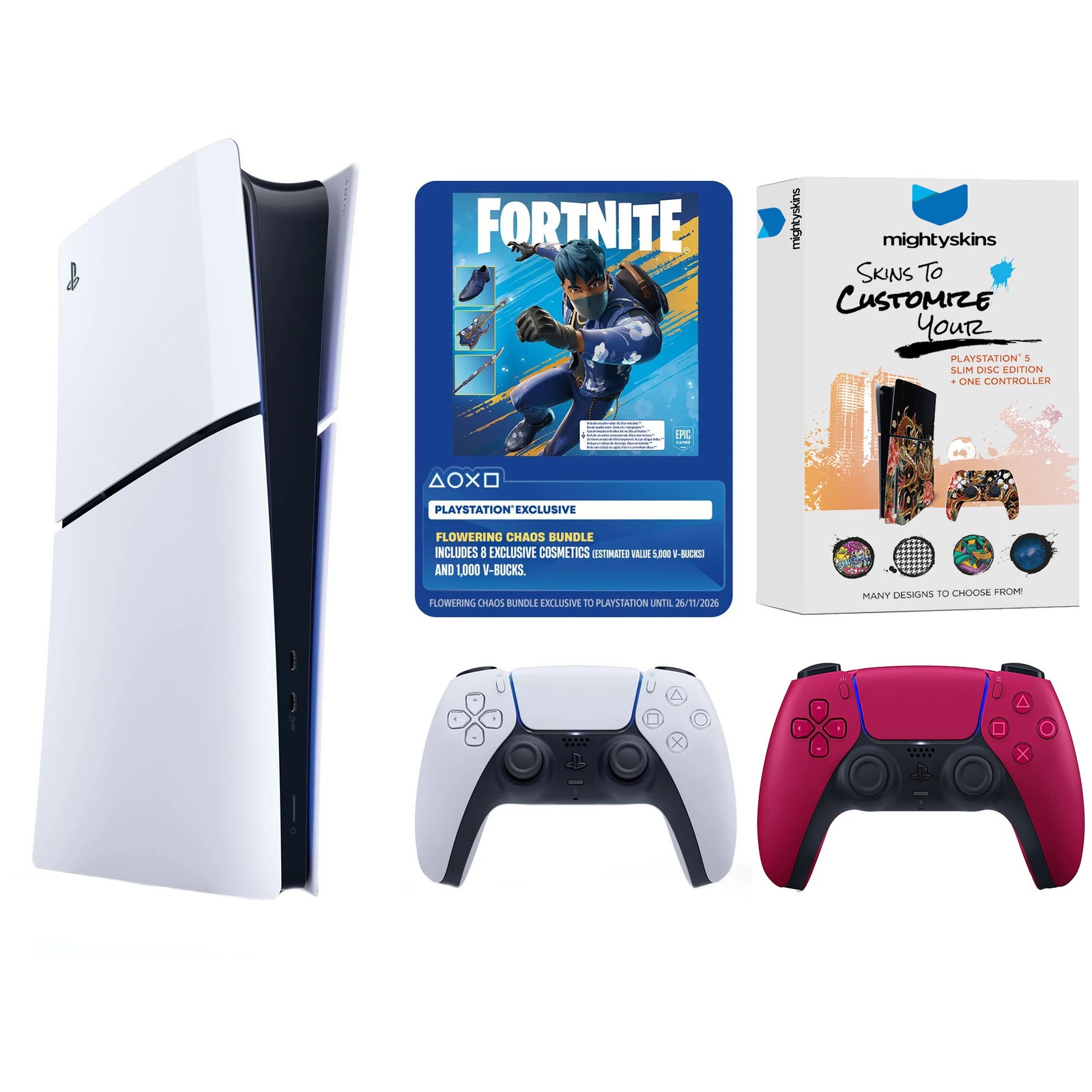 Sony PlayStation 5 Disc Fortnite Bundle with Extra Controller- Cosmic Red
