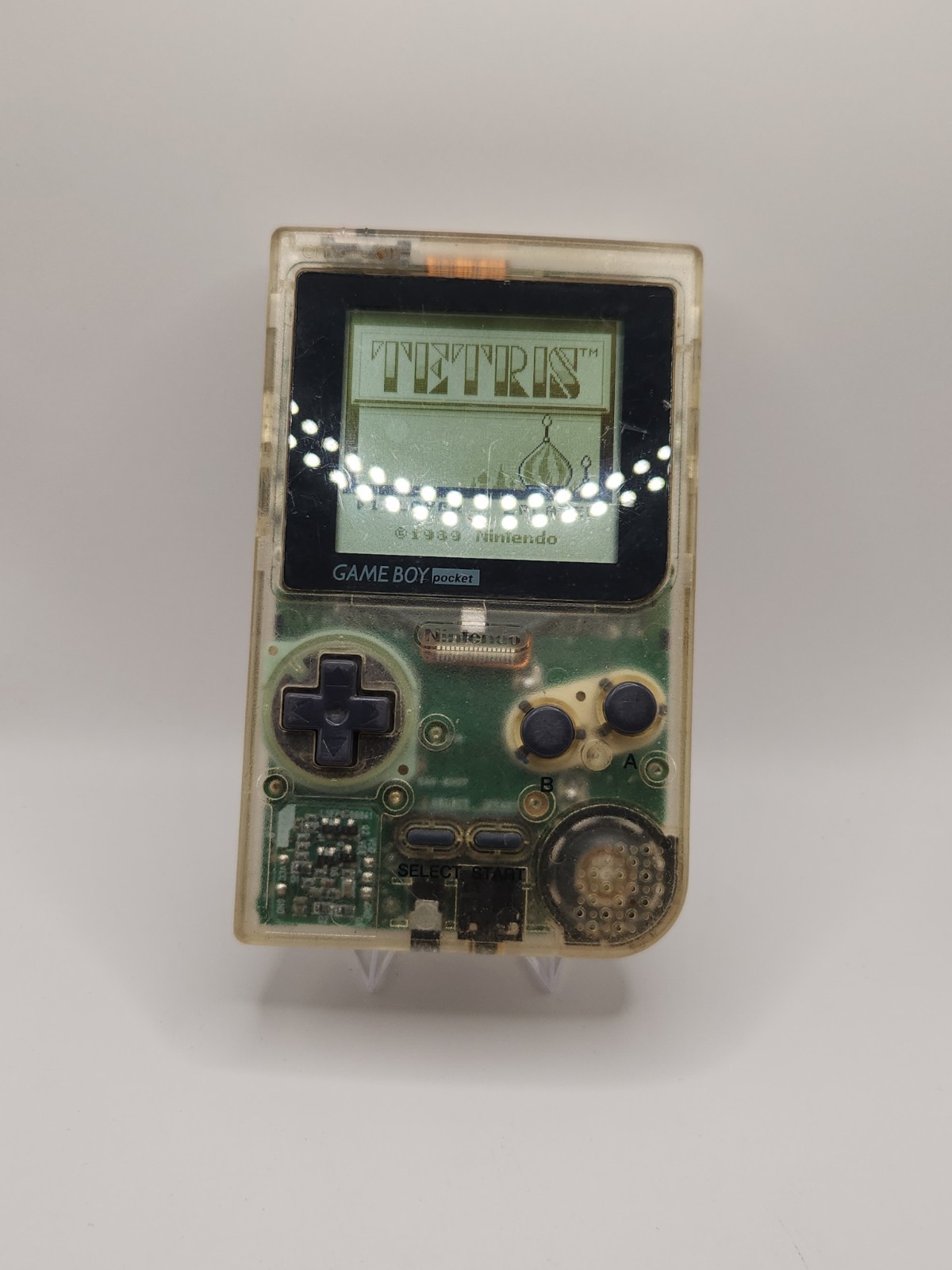 Nintendo Game Boy Clear POCKET MGB-001 Play It Loud, Tetris included, No Batt.