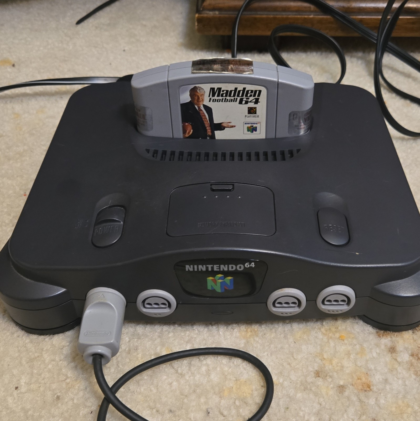 Nintendo 64 Console Black Gray w/ Controller, Cables, Madden Football 64