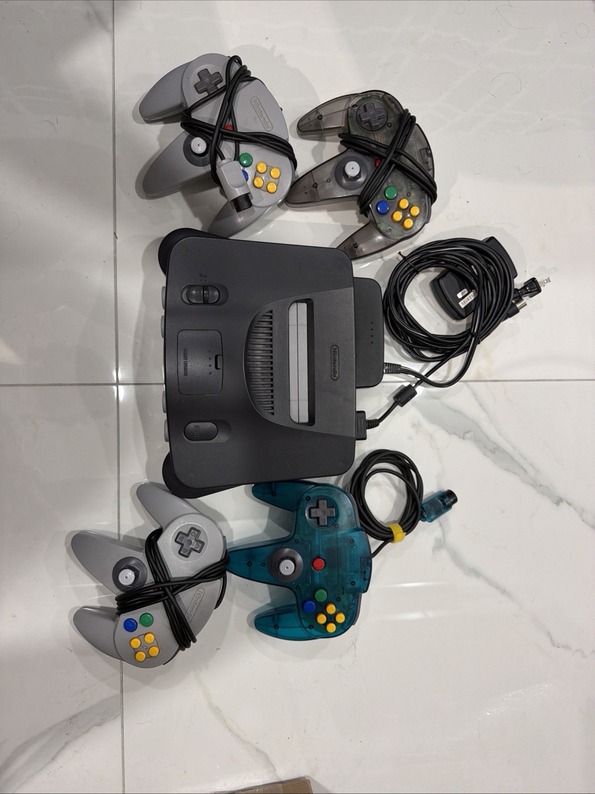 Nintendo 64 Console 4 Controllers Gray Black Blue Smoke RF Expansion Pak Compat…