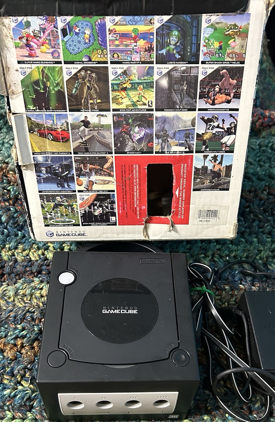 Nintendo GameCube Game Console Black System DOL 001 & Box & Power Cords