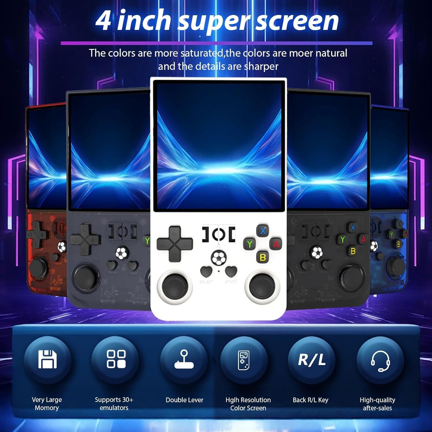 R36MAX Retro Handheld 4.0 IPS 64GB Transparent Purple