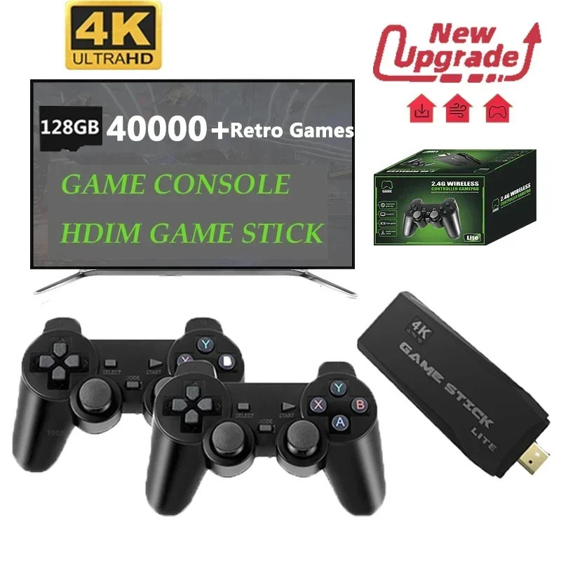 M8 4K Mini Game Stick,40000 Built-in Games with Twin 2.4G Wireless Controllers