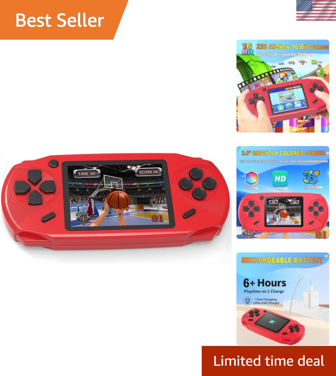 Ergonomic Handheld Video Game Player with 220 Educational Games for Kids