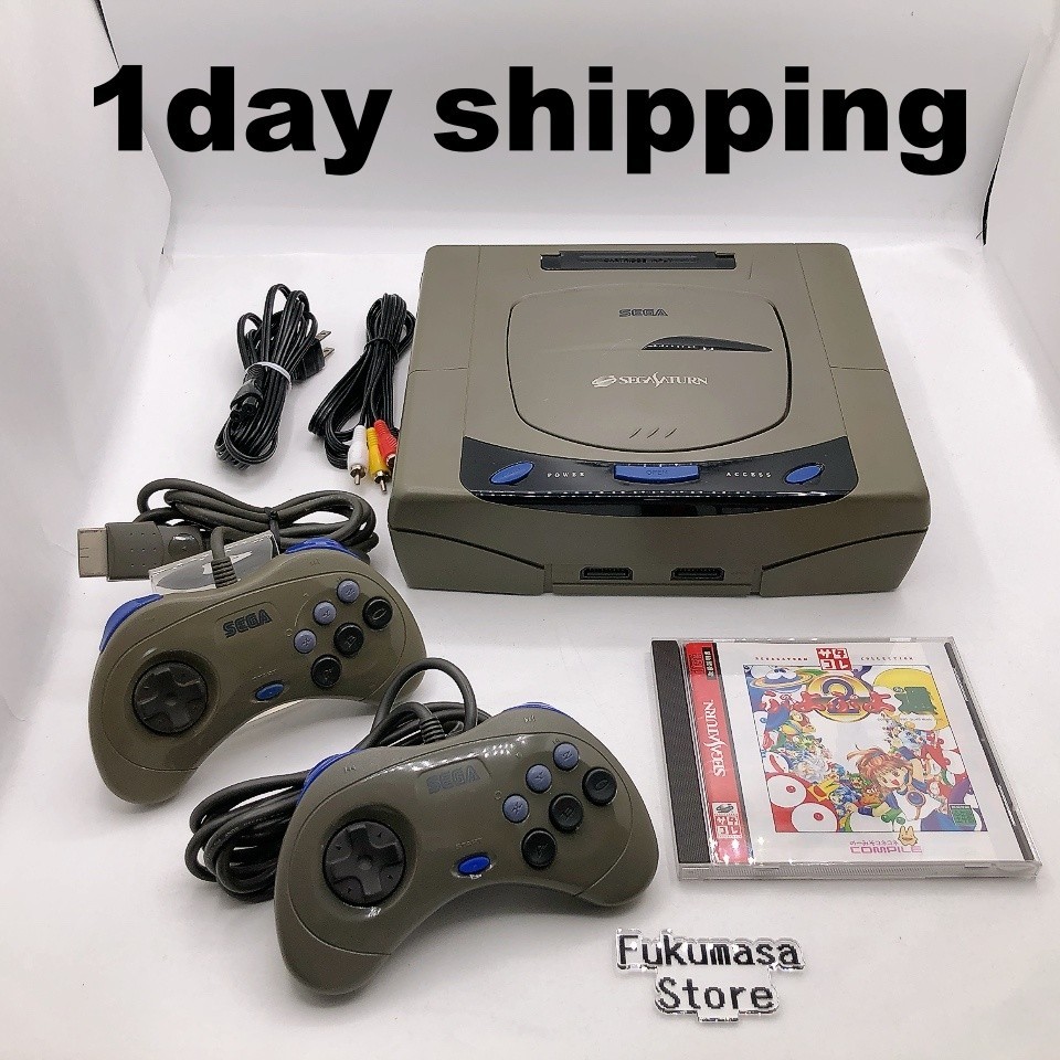 Sega Saturn Console HST-3210 Gray with 2 Controllers Japanese ver System Tested