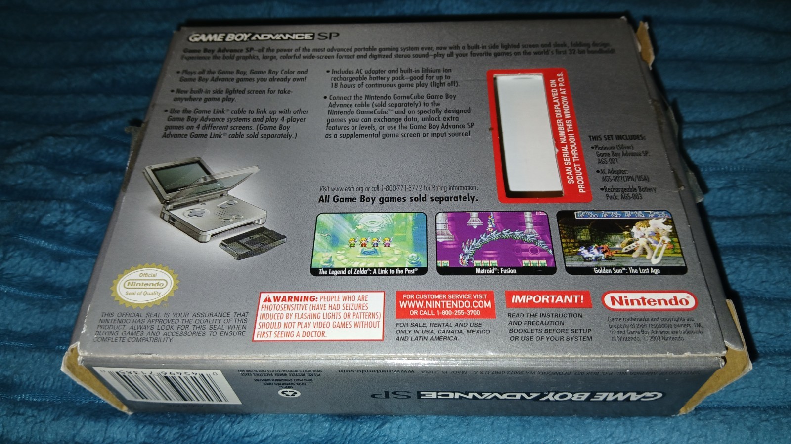 Nintendo Game Boy Advance GBA SP Platinum Near Complete In Box AGS-001 Works