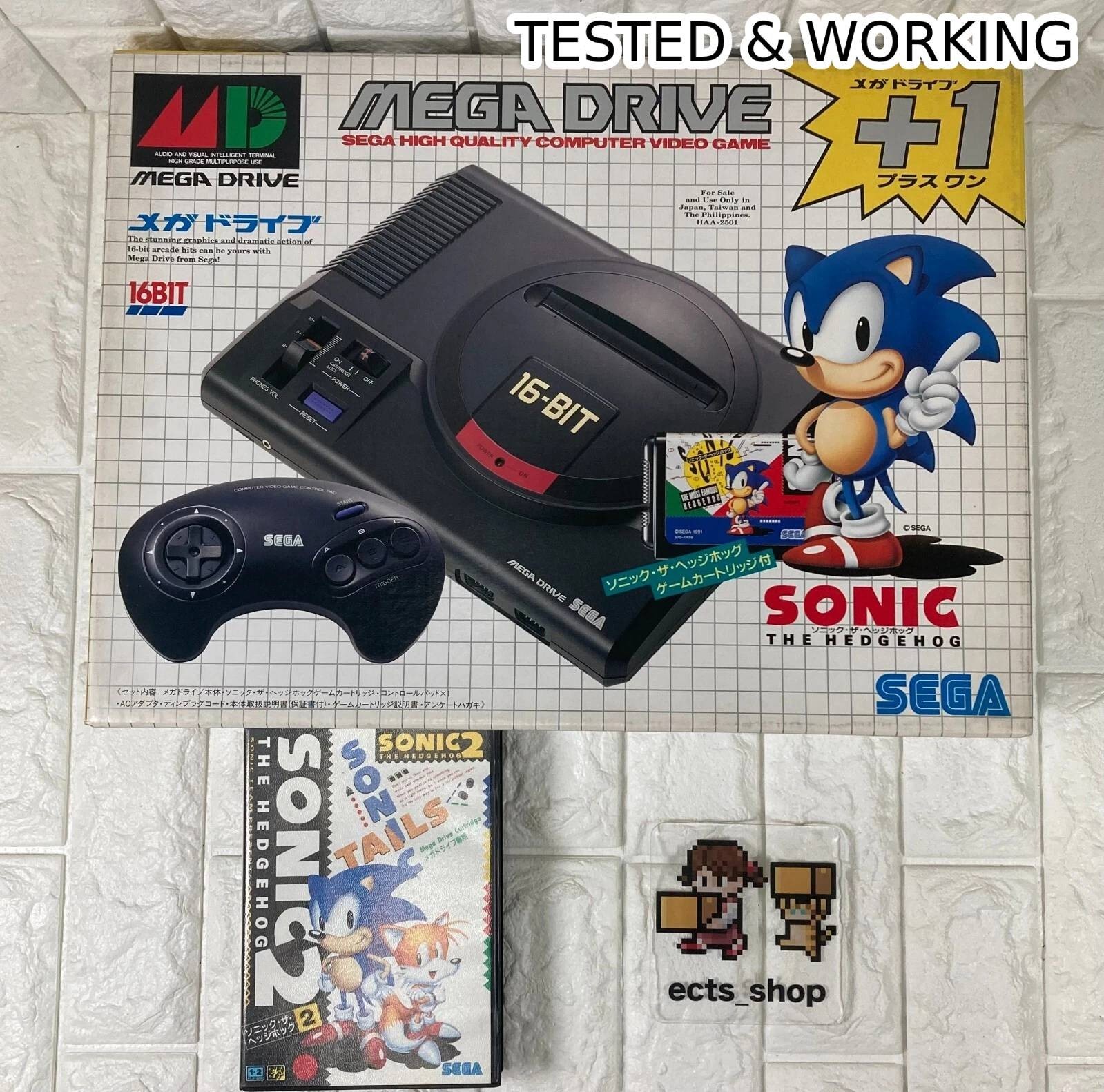 MEGA DRIVE PLUS 1 SONIC Console Boxed Tested System +1 games SEGA Japan#02