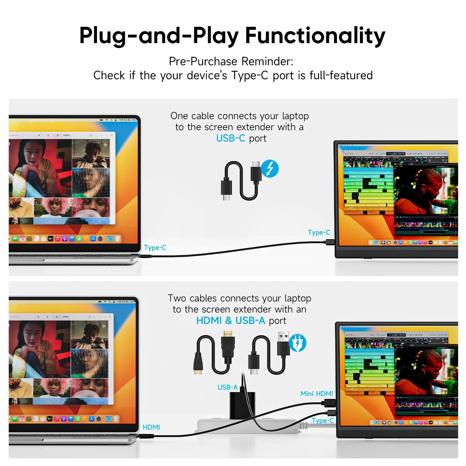 Dopesplay 15.6inch Portable Monitor FHD 1080P IPS External Screen Extender Plug