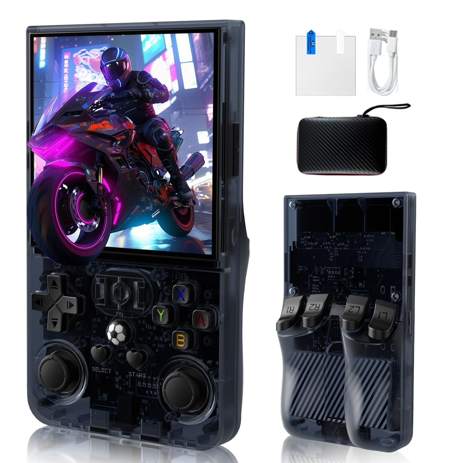 R36MAX Handheld Game Console, Built-in 4000mAh Battery, 4K HD 4″ IPS Glass Sc…