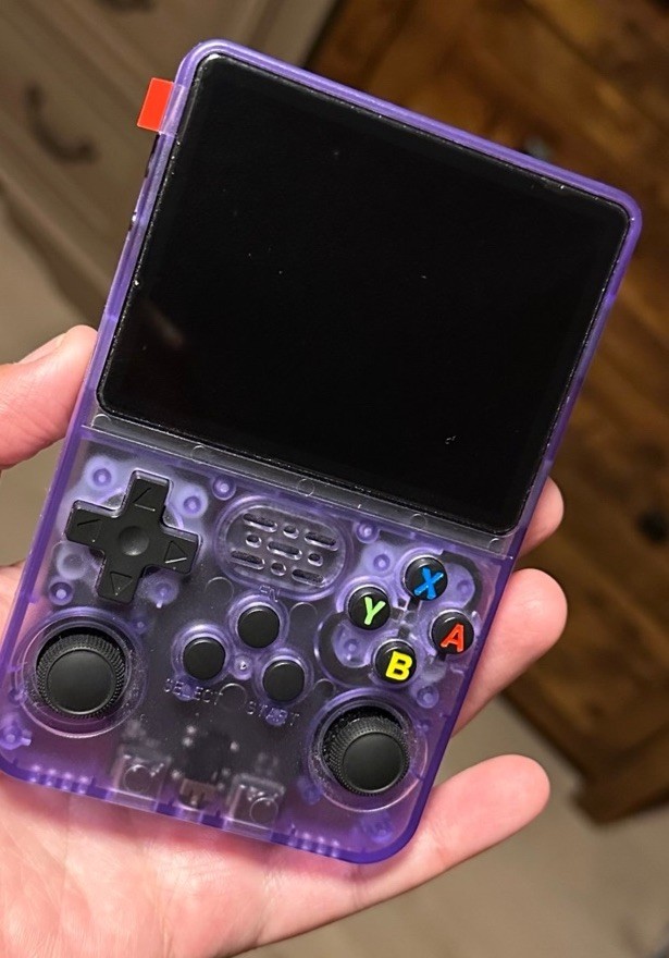 R36S Retro Handheld Game Console 128GB Purple Transparent Preloaded w/Case+Glass