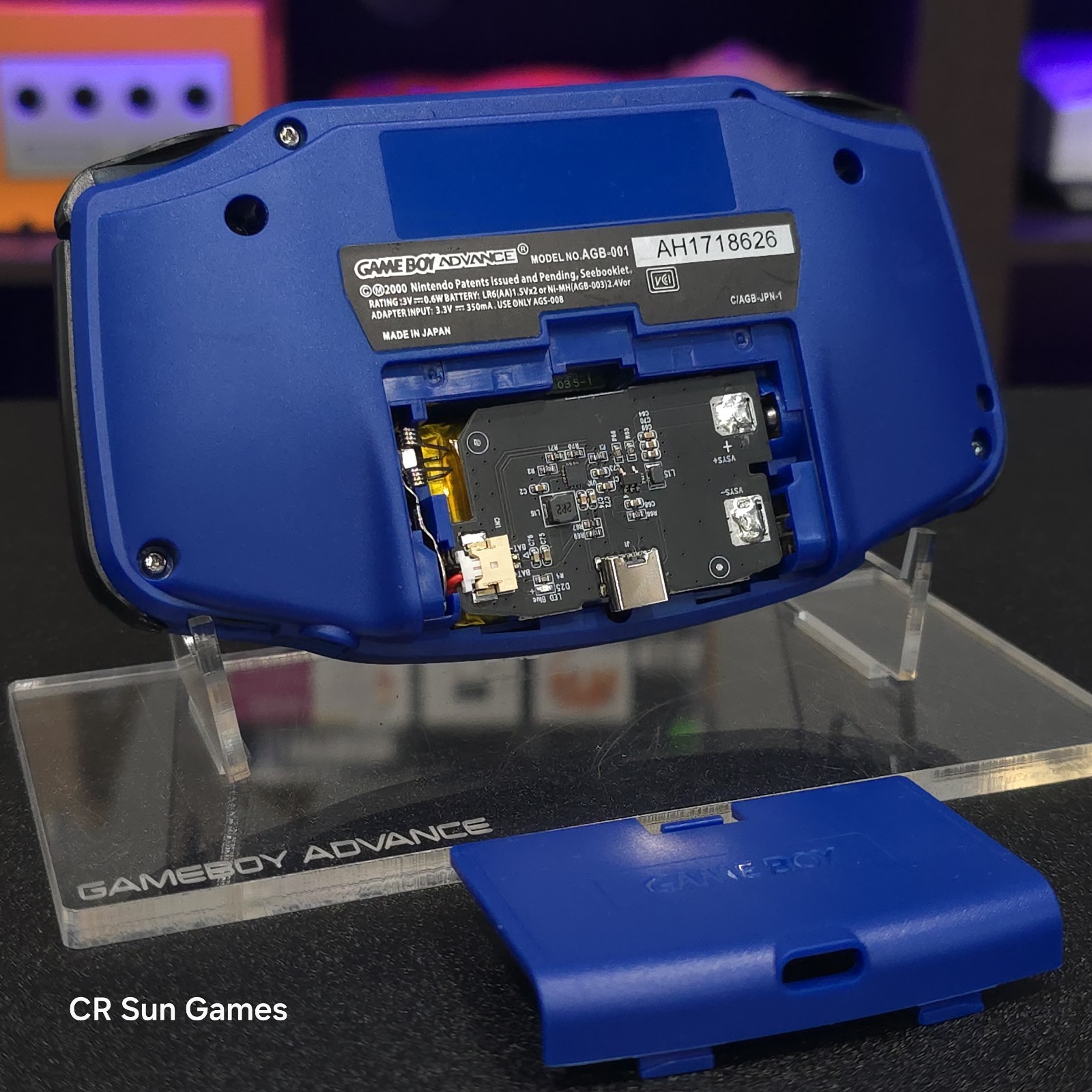 Blue Game Boy Advance GBA iPS V5 LCD USB-C 1800 mAh Rechargeable Battery