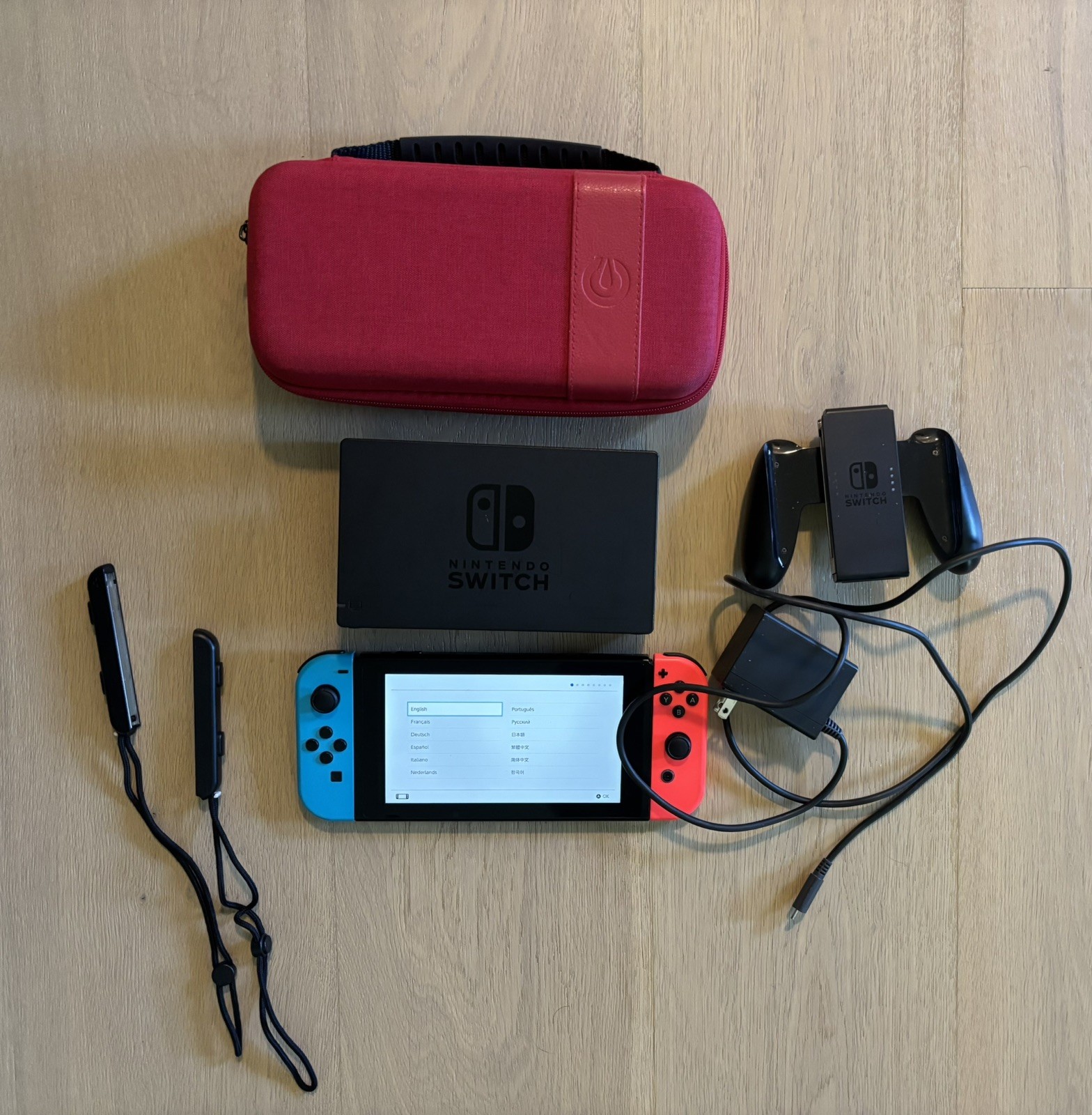 Nintendo Switch Console Red & Blue Joycons – With Accessories & Case