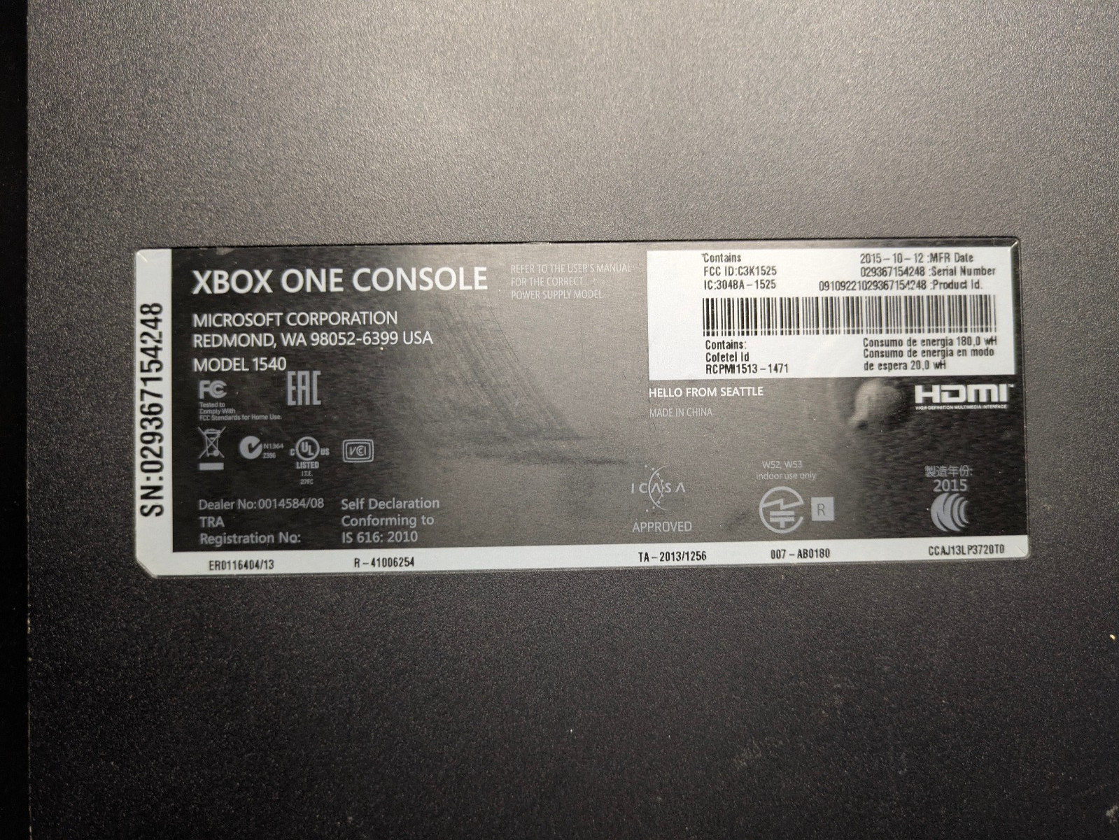Microsoft Xbox One 1540 1TB Console Tested and WORKING