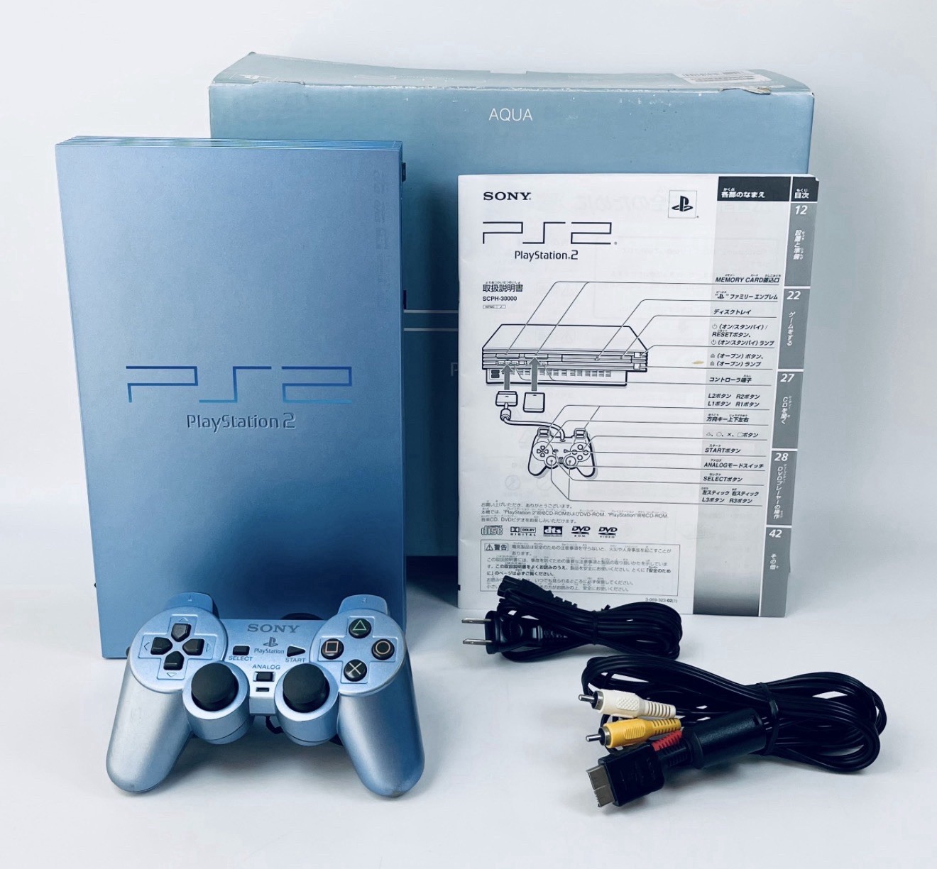 Sony PS2 SCPH-39000 Aqua Blue Console Box Controller Japan Rare Color