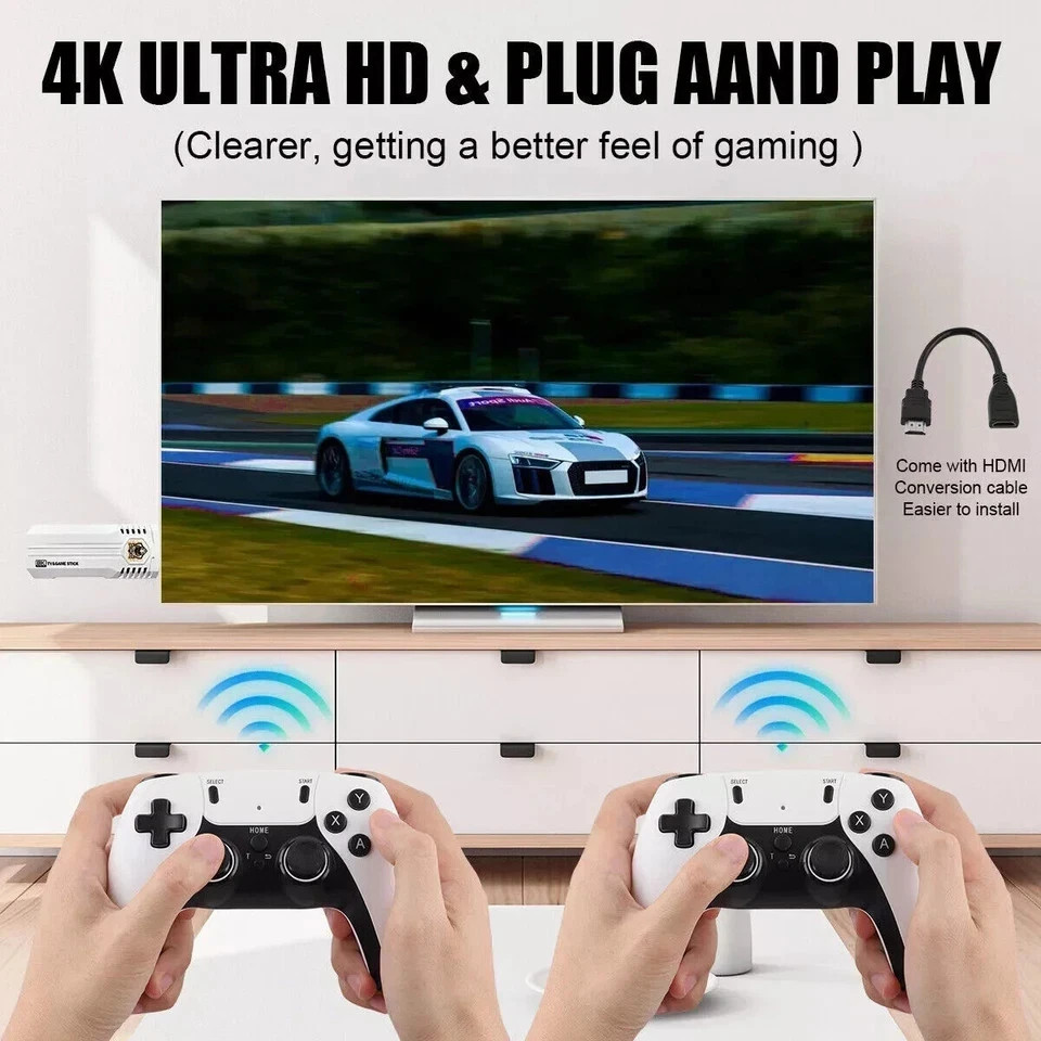 4K 64G HDMI TV Video Game Stick M15 Gaming Console Gamepad 2 Wireless Controller