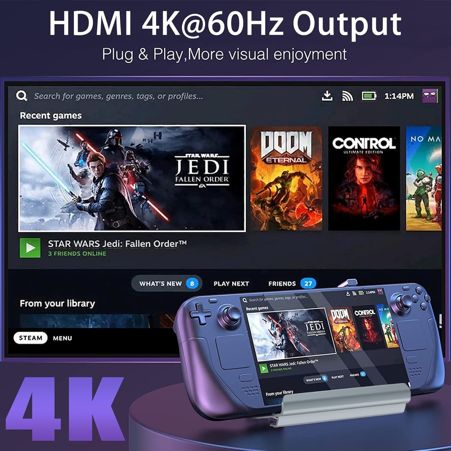 6-in-1 Docking Station for Steam Deck – 4K@60Hz HDMI, Gigabit Ethernet & More