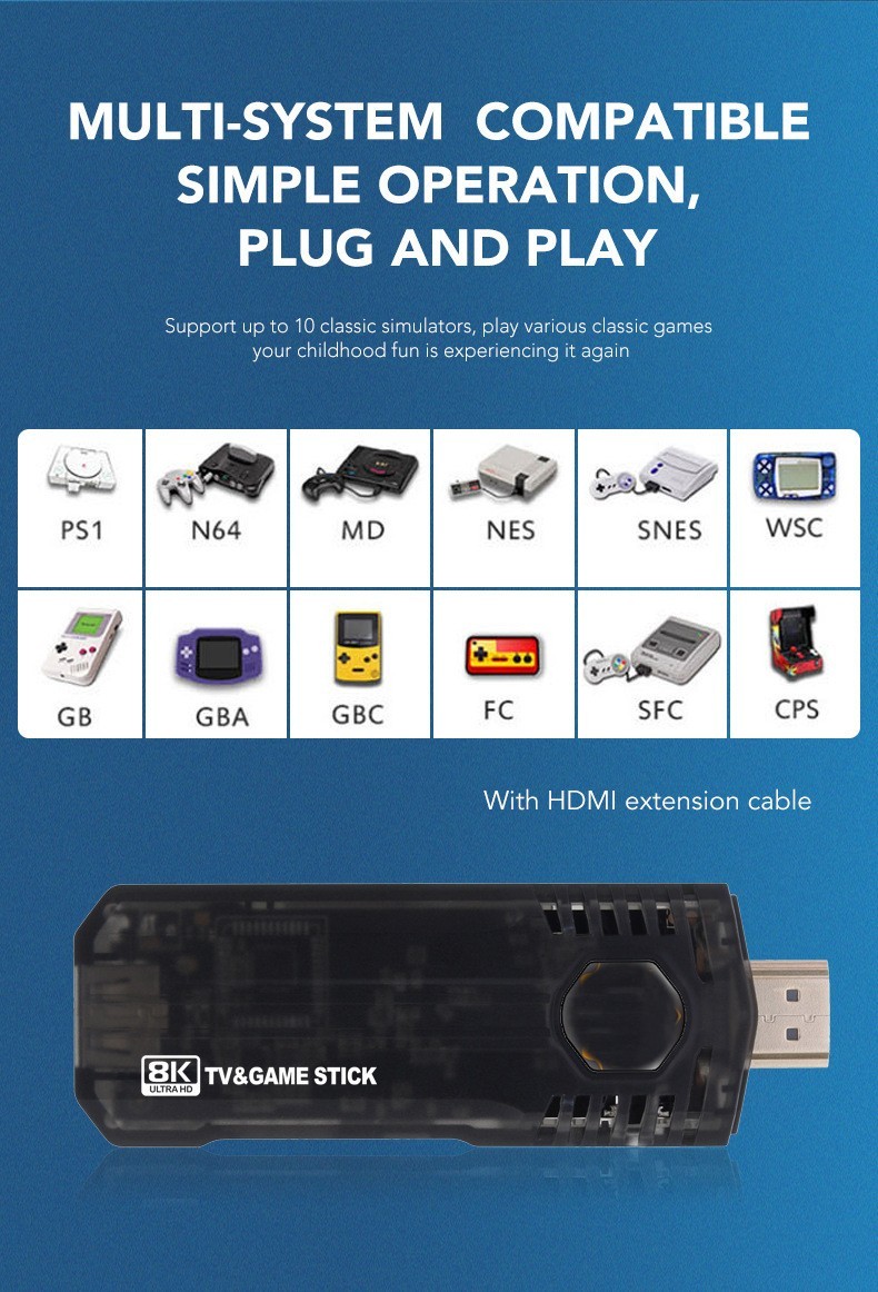 Game Stick 64G 8K HDMI Low Latency Dual Handle Portable TV Video Game Console