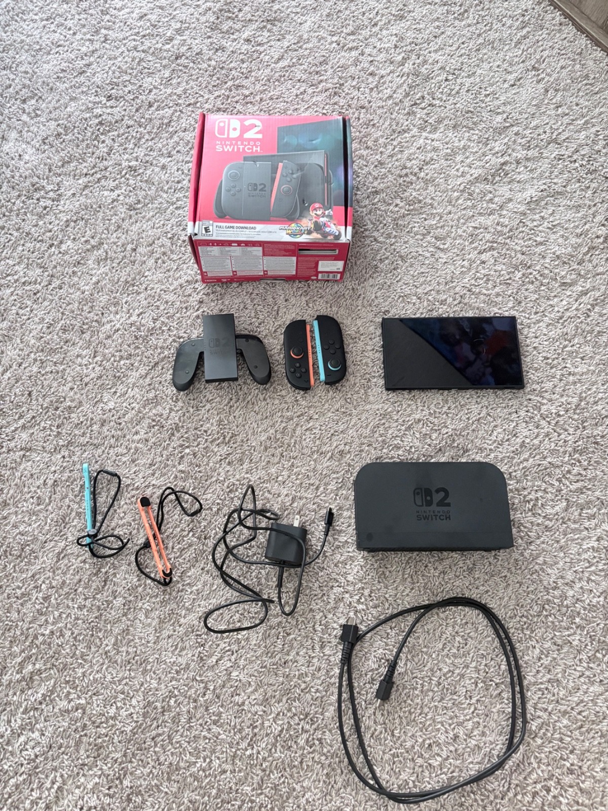 Nintendo Switch HAC-001(-01) with Blue and Red Joy-Con Controllers and Mario…