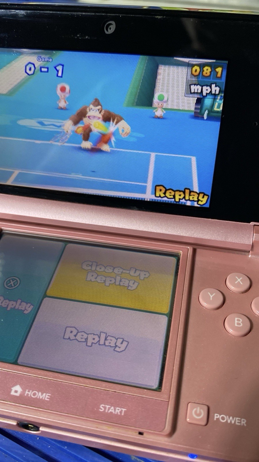 Nintendo 3DS «Pearl Pink» OEM Charger, 2GBcard, Mario tennis game. tested A-1