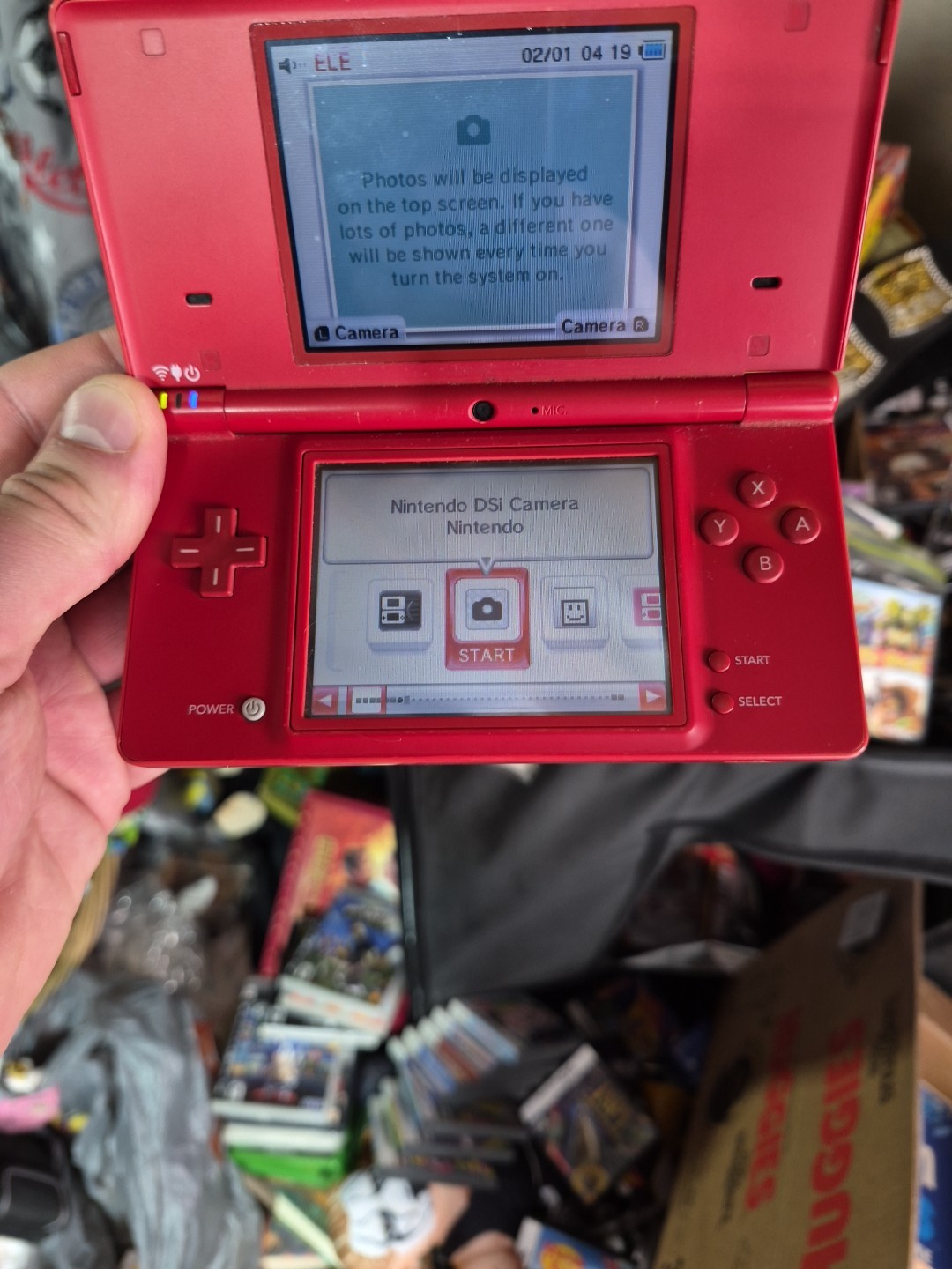 Nintendo DSI Matte Red Handheld System Box Charger Games Tested With Issues