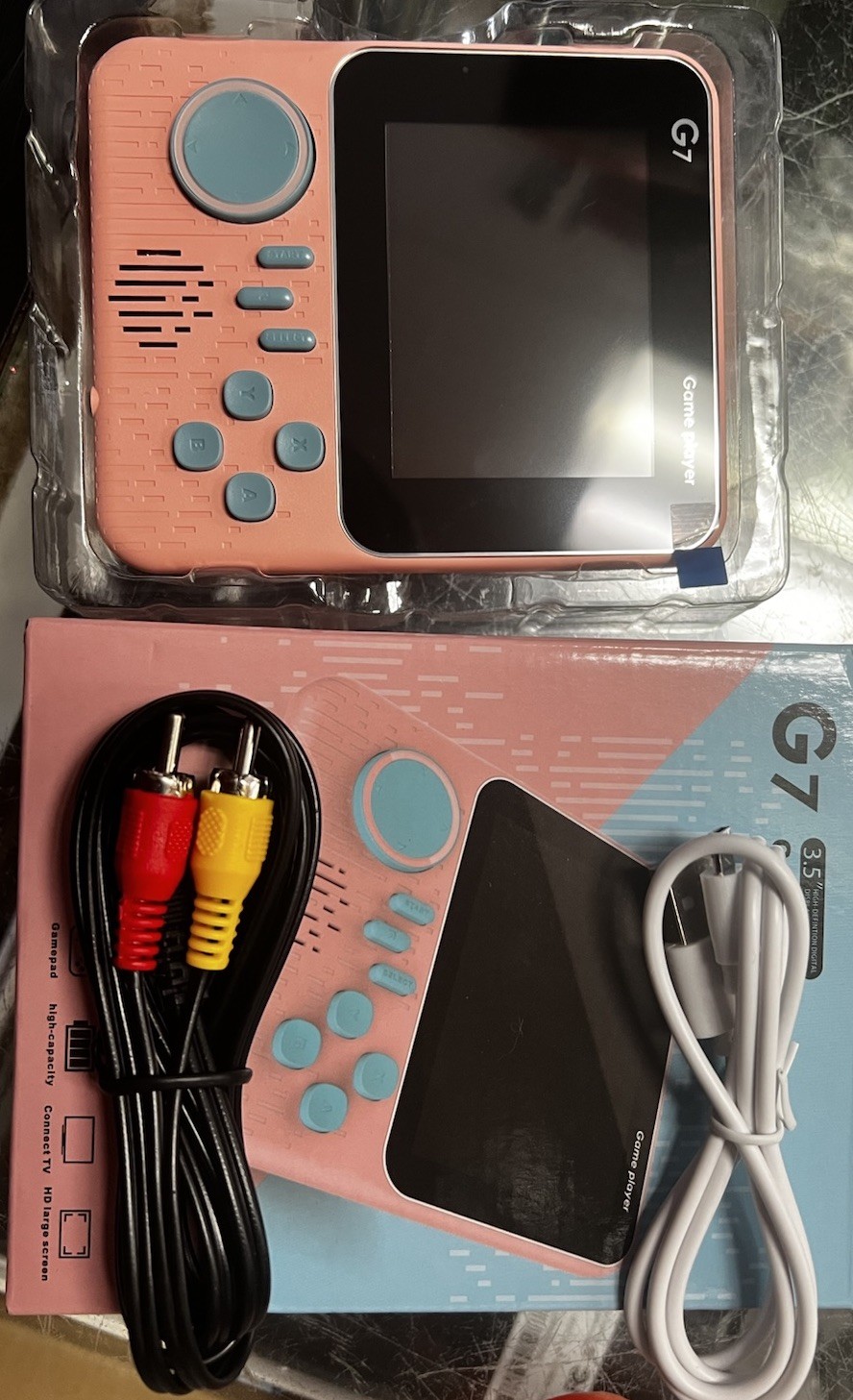 FASKRO G7 Retro Handheld Game Console Pink Blue 3.5in HD Display TV Gamepad