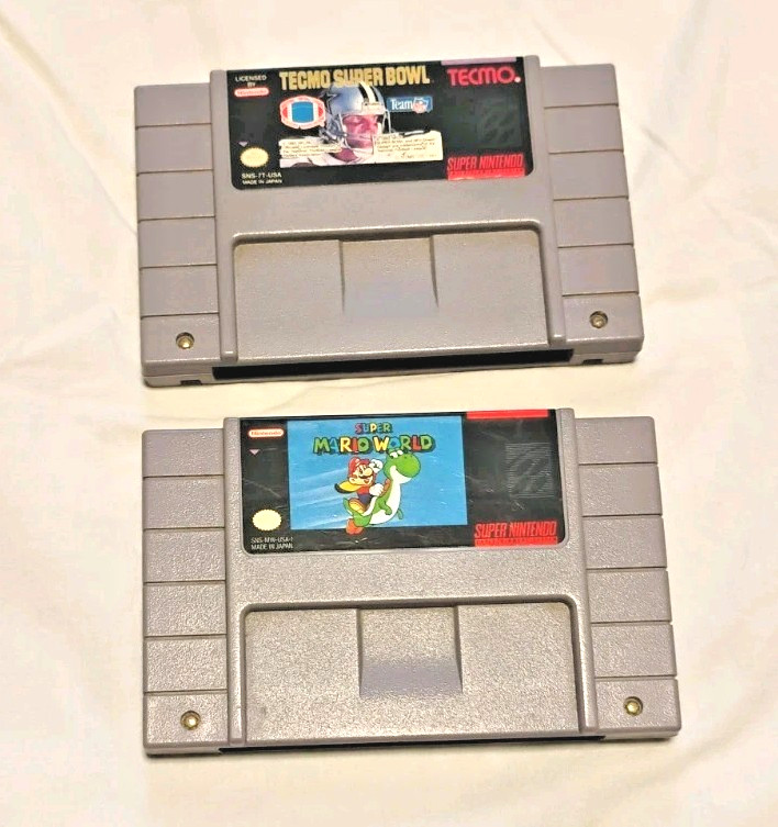 Super Nintendo SNES Console Super MarioWorld 1993 Tecmo Super Bowl Gaming System