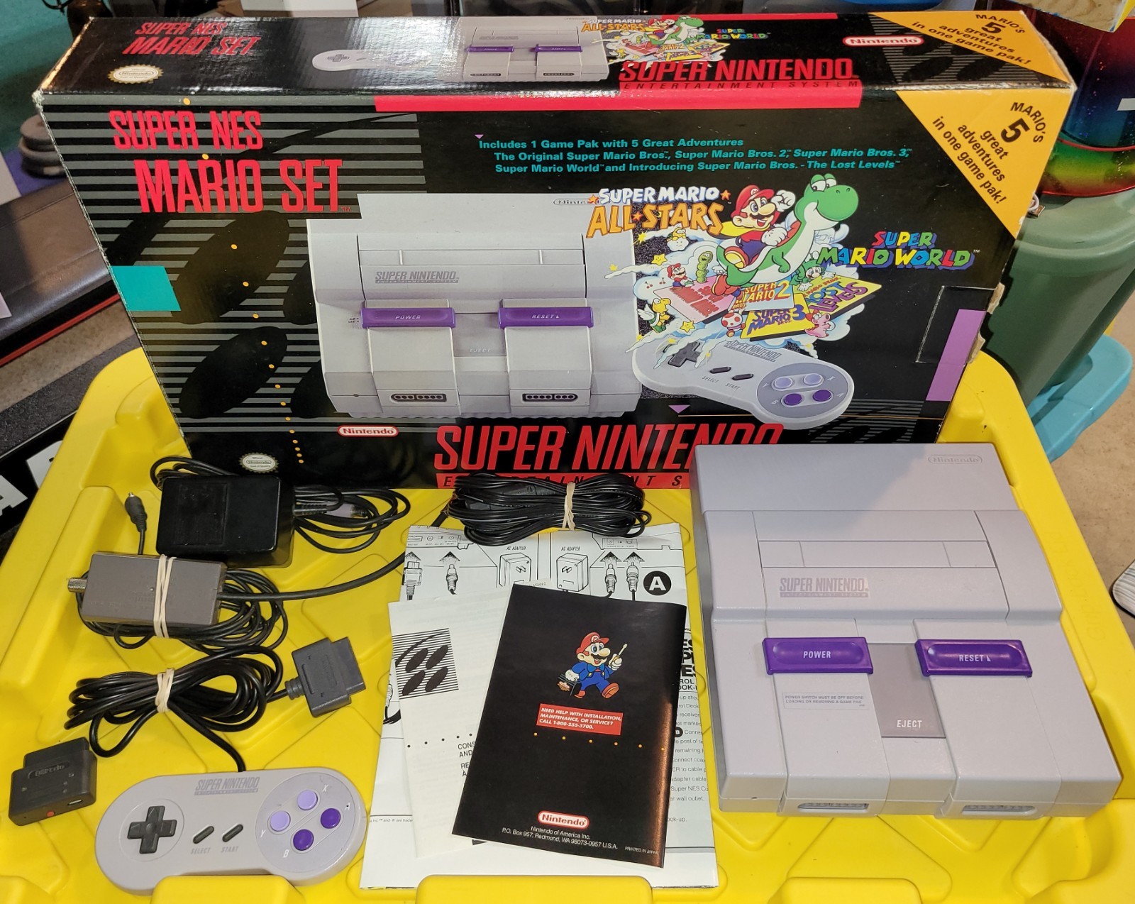 Super Nintendo SNES Console Mario Box Set with 8bitdo Bluetooth Retro Receiver