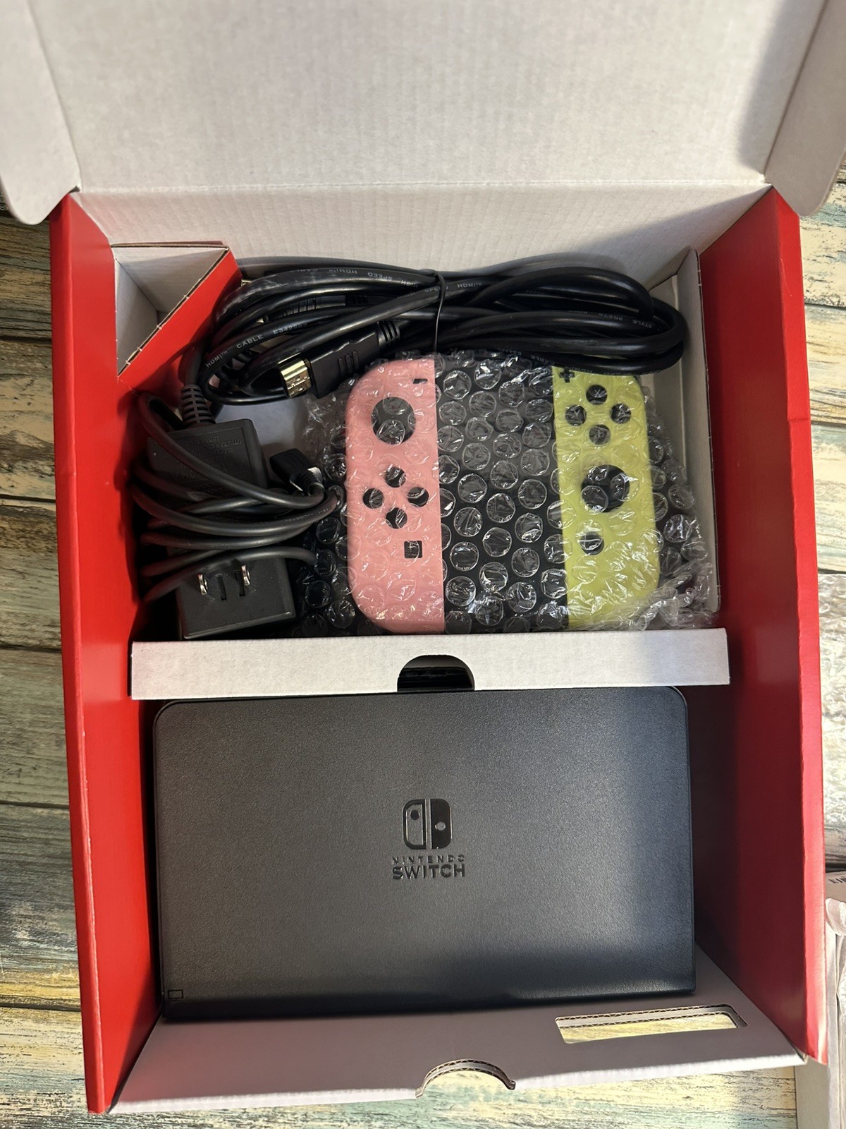 Nintendo Switch OLED Model w/ Neon Red & Neon Blue JoyCon Console + 2 JoyCons