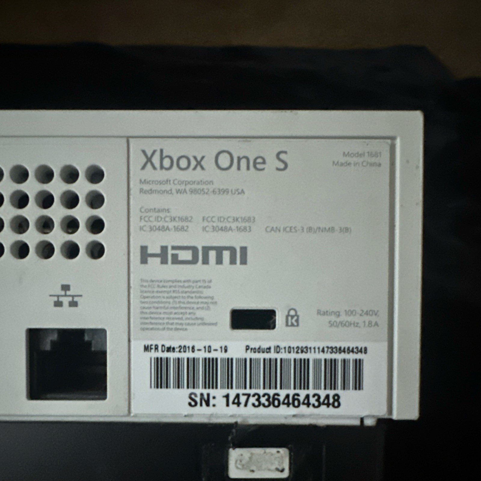 Microsoft Xbox One S 500GB White Console 4K UHD Wi-Fi HDMI Model 1681
