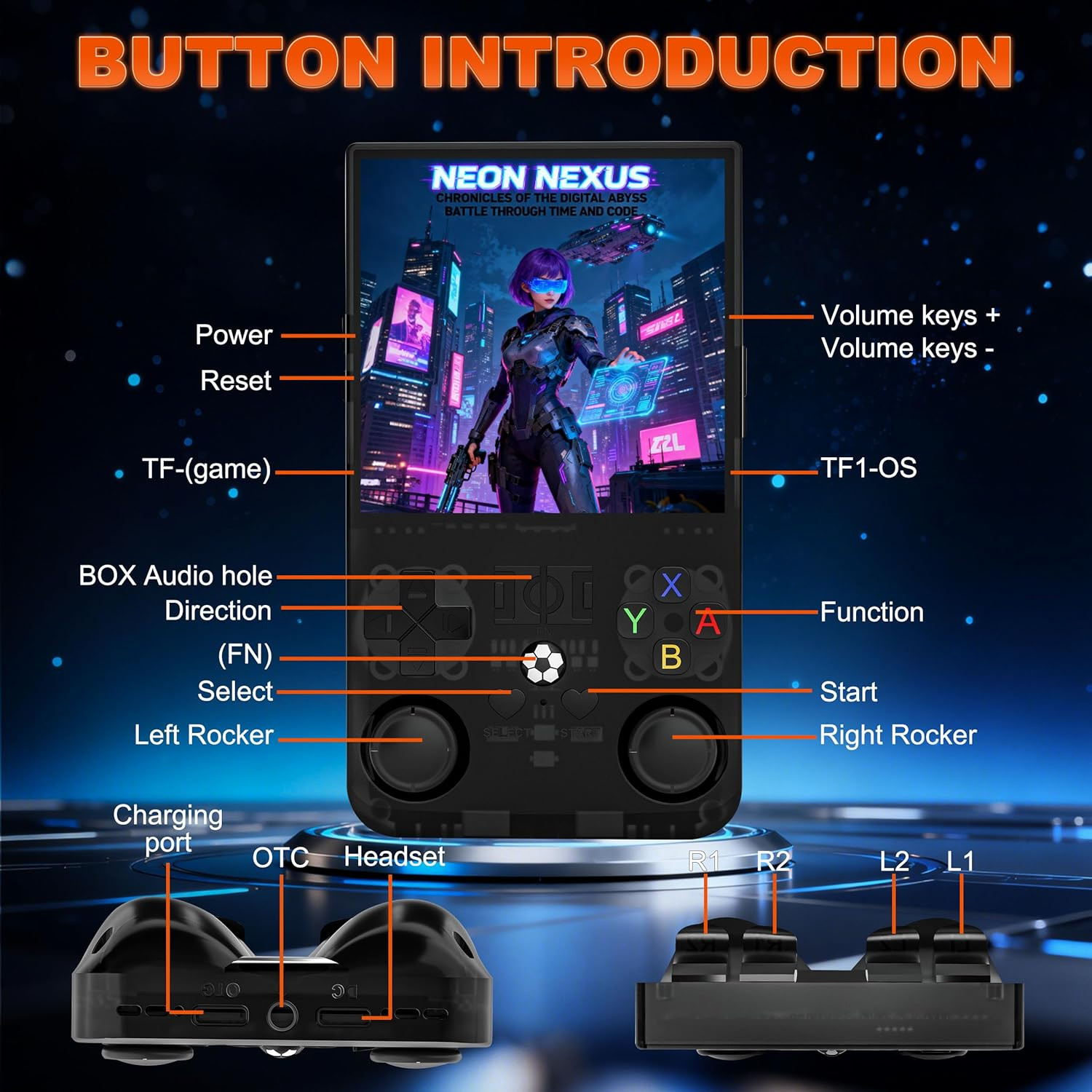 R36MAX Retro Handheld Game Console, 4.0 Inch IPS Screen, 64G TF Card, 4000Mah Ba