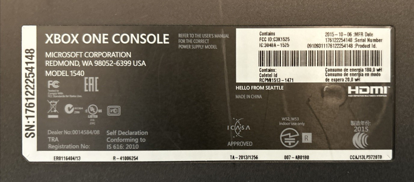 Microsoft Xbox One Model 1540 1TB Console Controllers Sniper Lego ORIGINAL OWNER