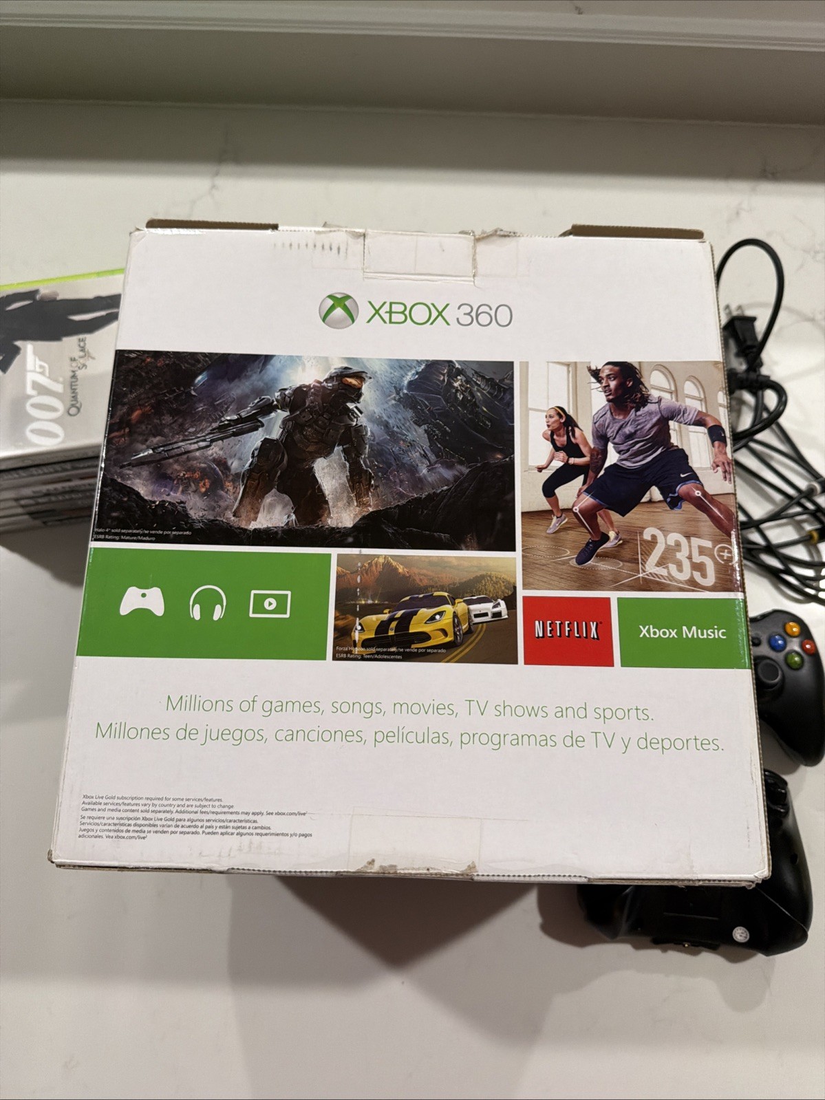 Microsoft Xbox 360 E 4GB Console Black CIB w/ Two Controllers, & 8 Games TESTED!