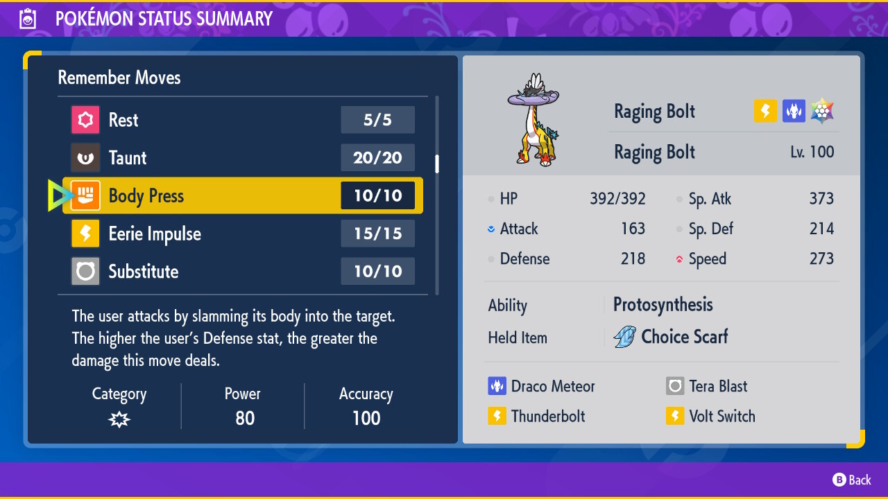 Pokemon Scarlet & Violet Raging Bolt Batte Trained Best Stats Paradox🌟