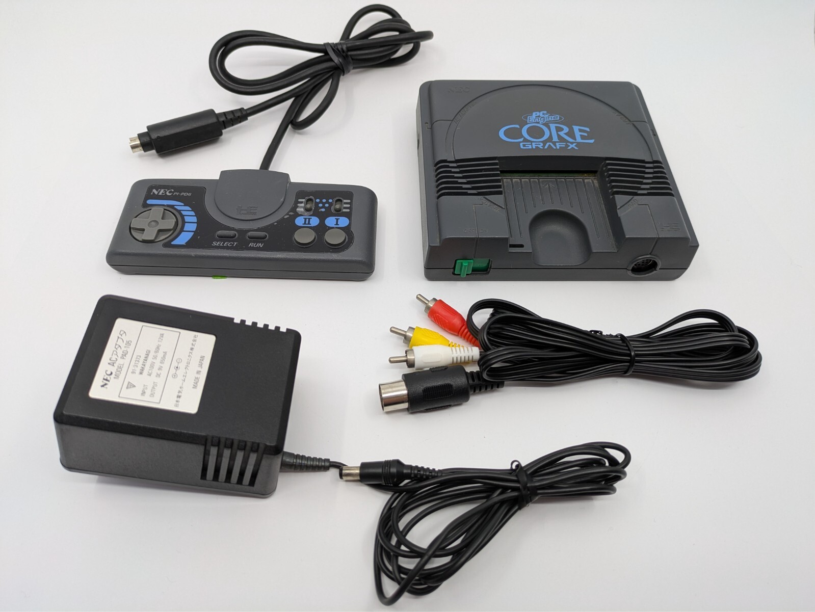 NEC PC Engine Core Grafx (PI-TG3) Tested Complete Set Controller PAD-105 AC