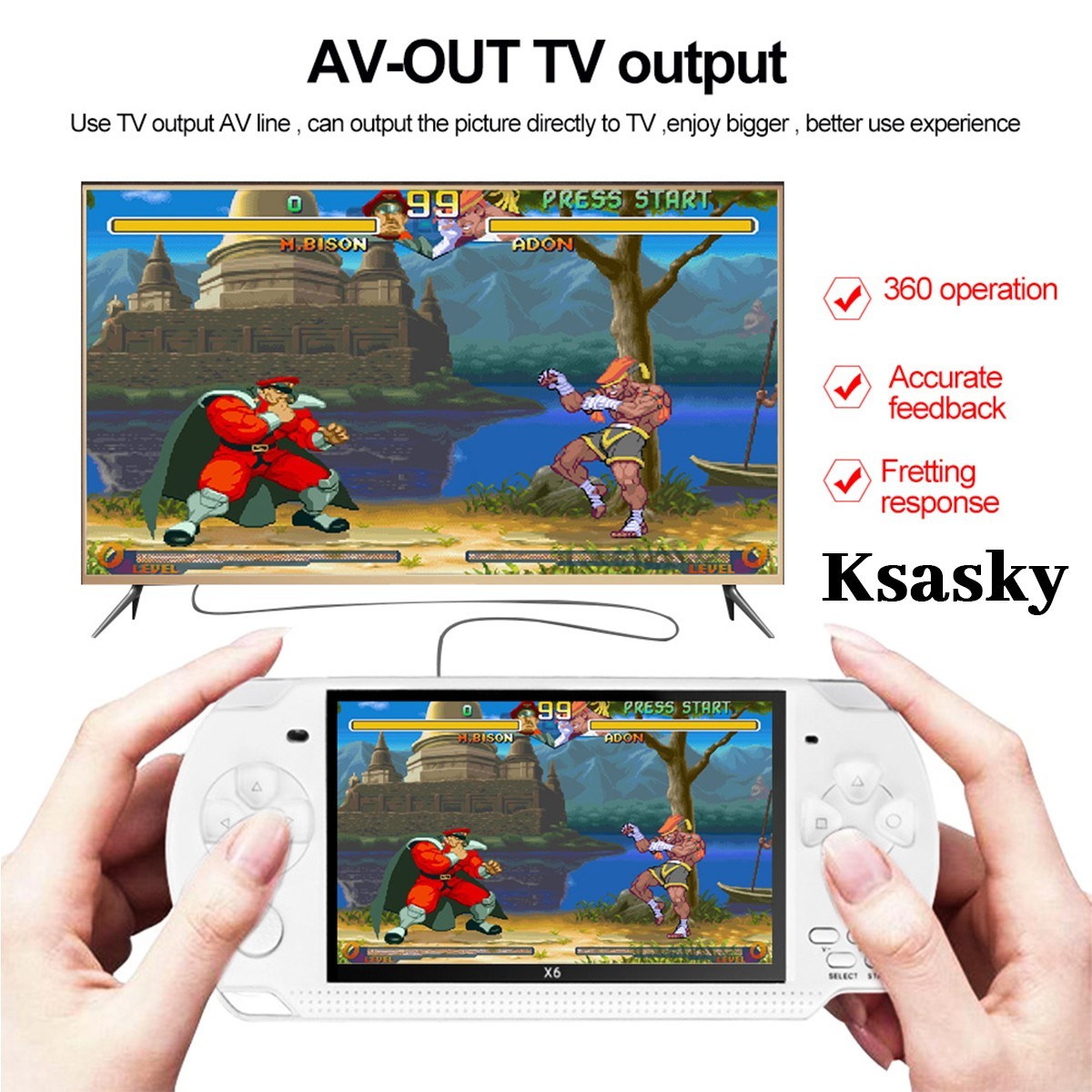 Ksasky X6 Retro Video Game Console Screen Built-In 2000 Games Handheld White