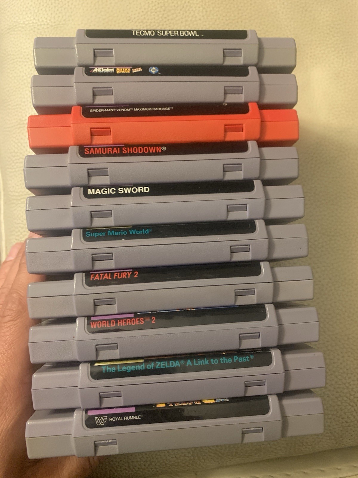 Super Nintendo SNES JR Console SNS-101 Bundle With 10 Games And 2 Controllers.