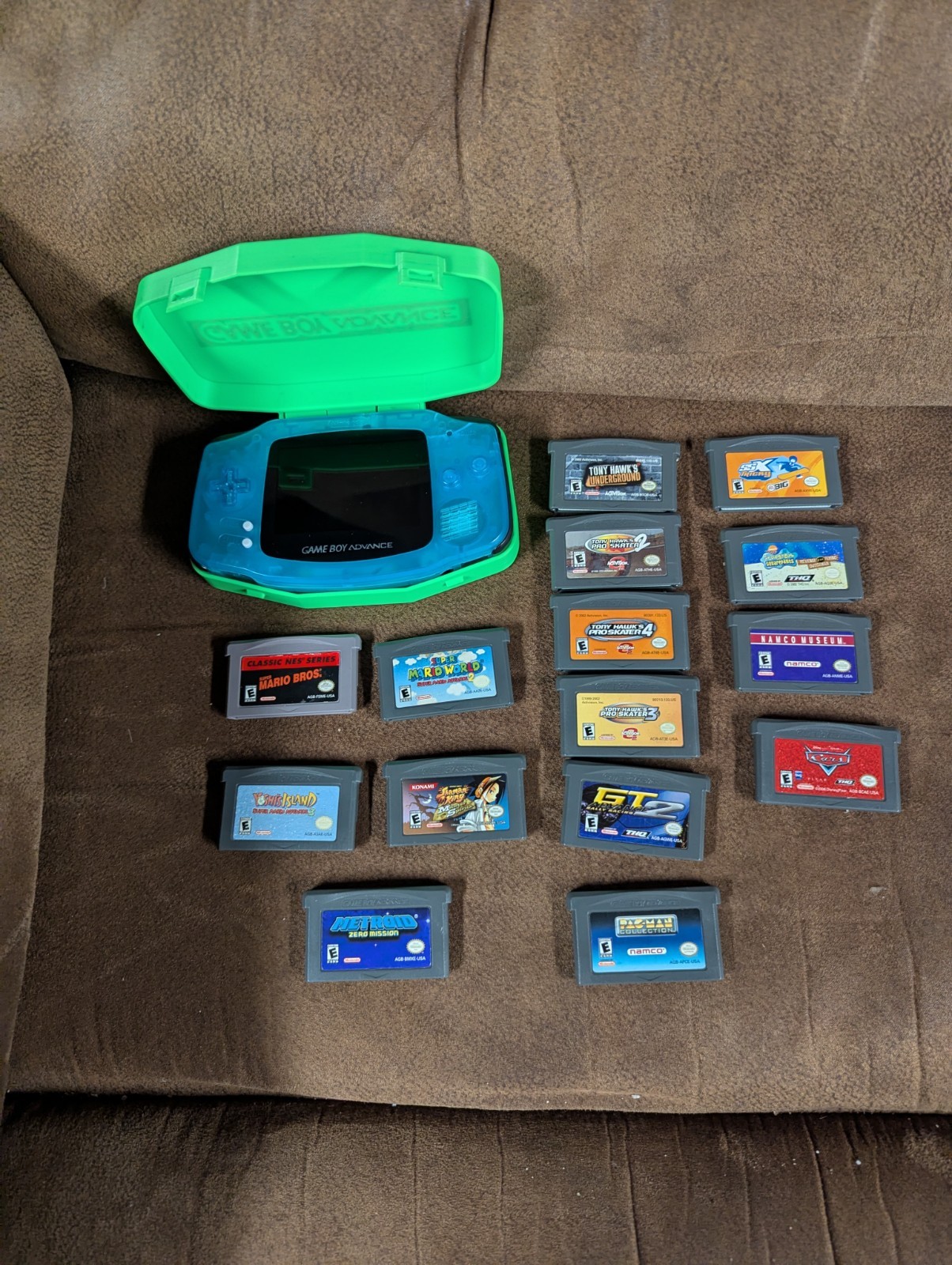 Nintendo Gameboy Advance GBA AGB BACKLIT Bright Screen IPS Glacier Blue 15 Games