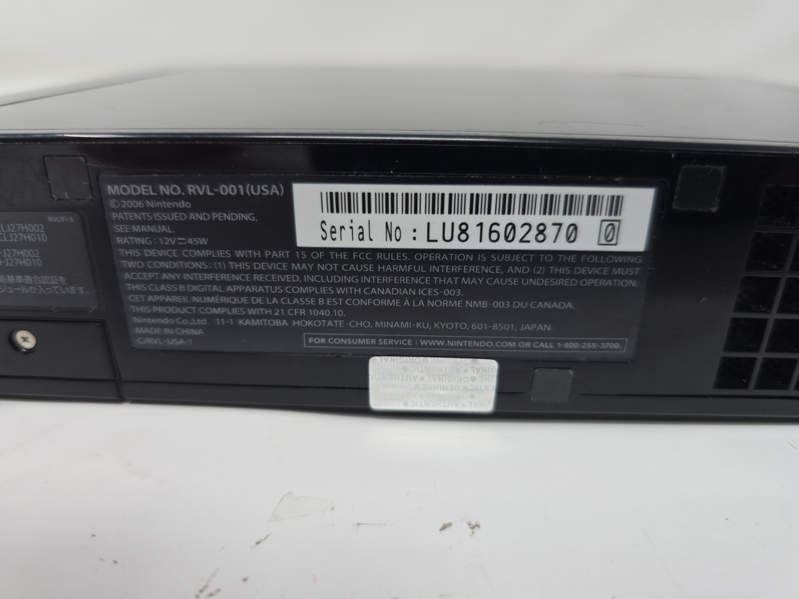 Nintendo Wii Gamecube Compatible RVL-001 Tested Works Console ONLY Black.
