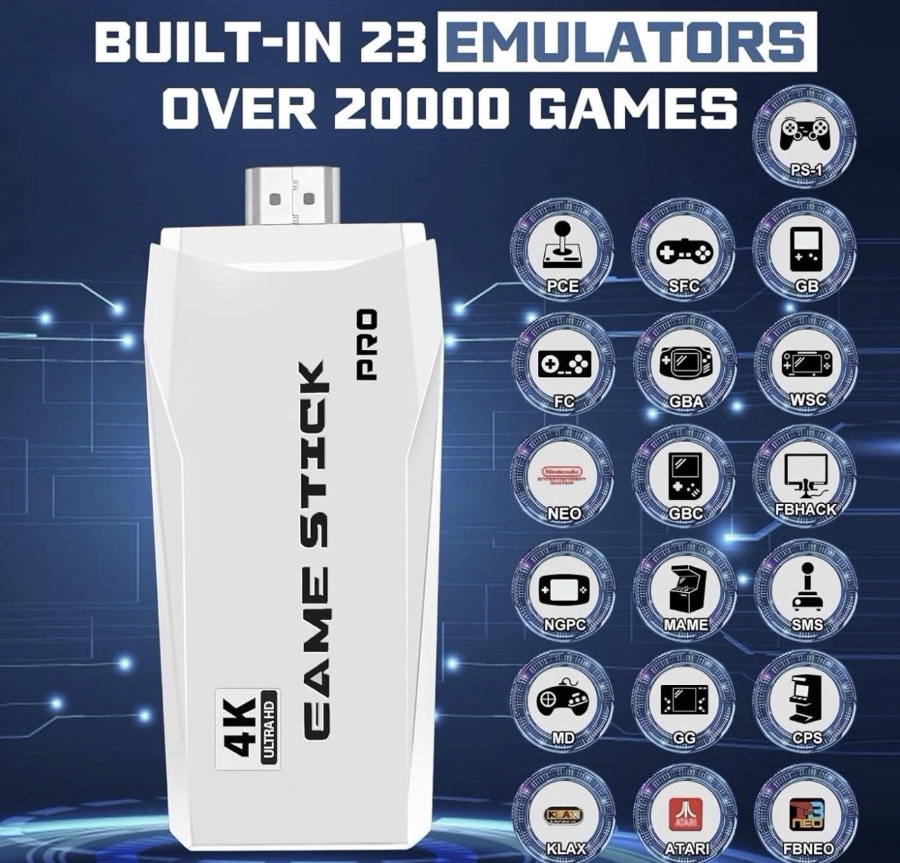 New Retro Console Stick Built-in 23 Emulators 30k Games 2 Wireless Controllers