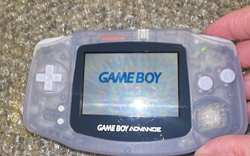 Nintendo Game Boy Advance Clear Glacier AGB-001 W/Link Cable, 6 Games Works
