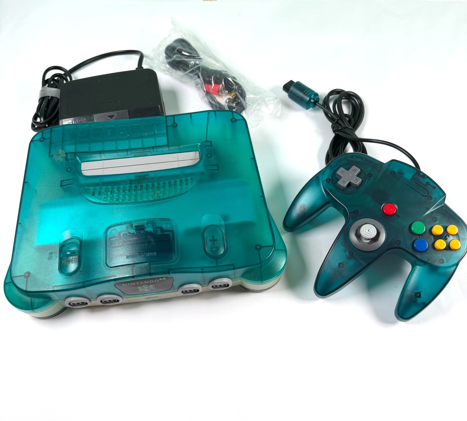 Nintendo 64 Ice Blue Clear Console, Region Free Works + Controller + Cords, Read