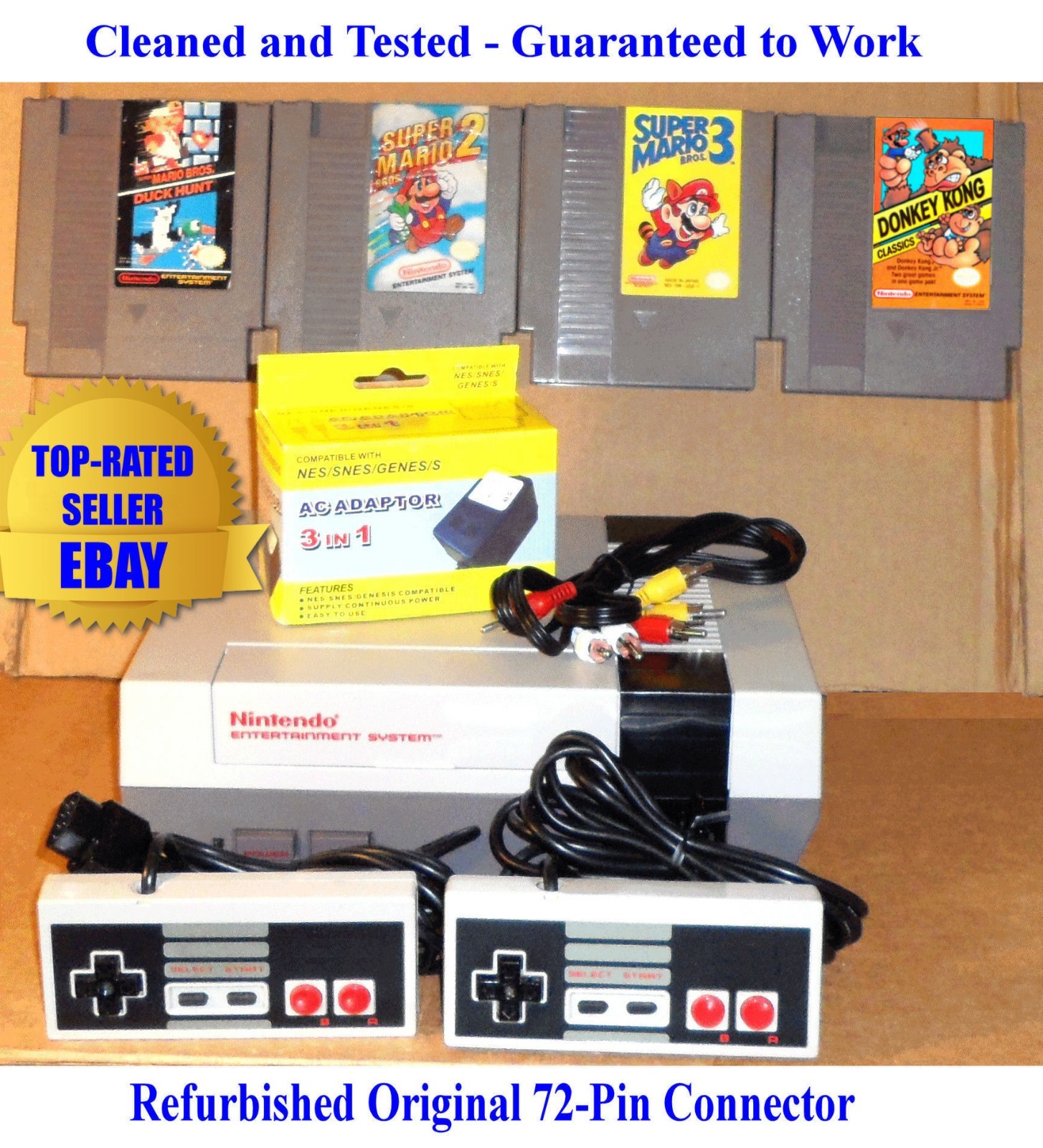 NES Console Bundle + Super Mario Bros 1 2 3 & Donkey Kong – Nintendo -Guaranteed