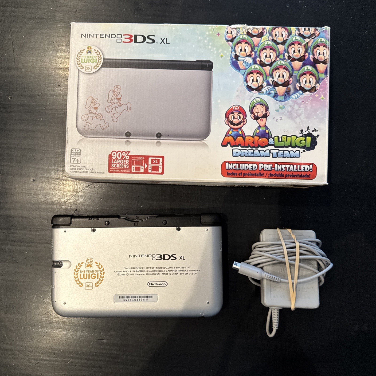 Nintendo 3DS XL Year of Luigi 30th Anniversary Silver/Black Wi-Fi 3D No Stylus