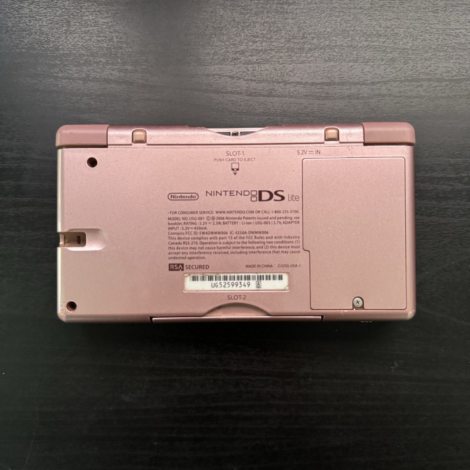 Nintendo DS Lite Video Game Console Broken Hinge – Metallic Rose With 5 Games