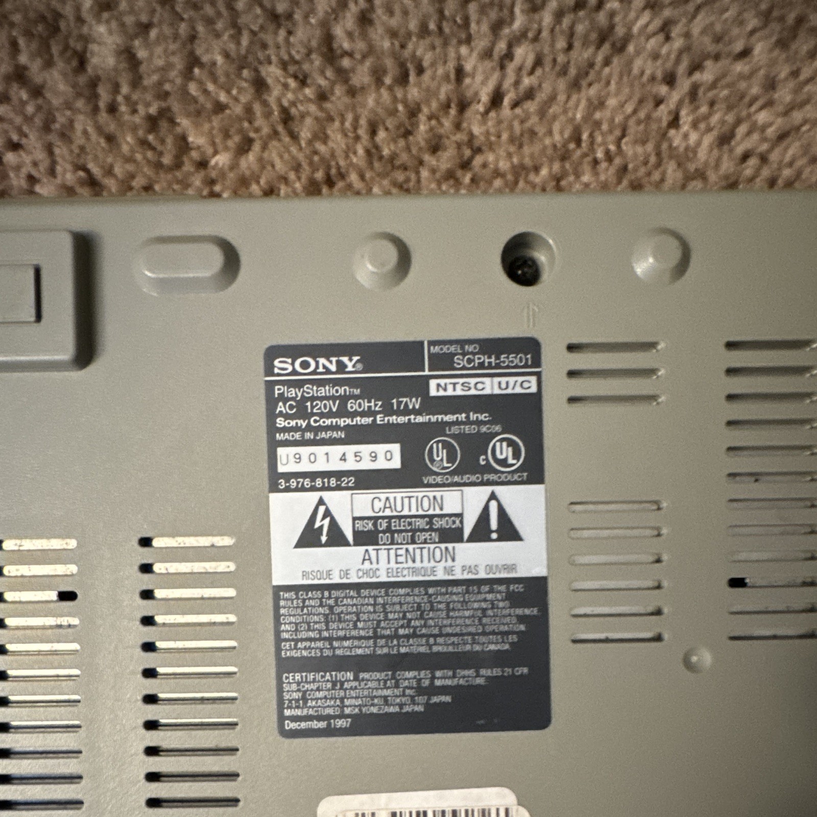 Sony PlayStation PS1 Console SCPH-5501 NTSC-U/C Gray Memory Card Slot, 2 Ctrl